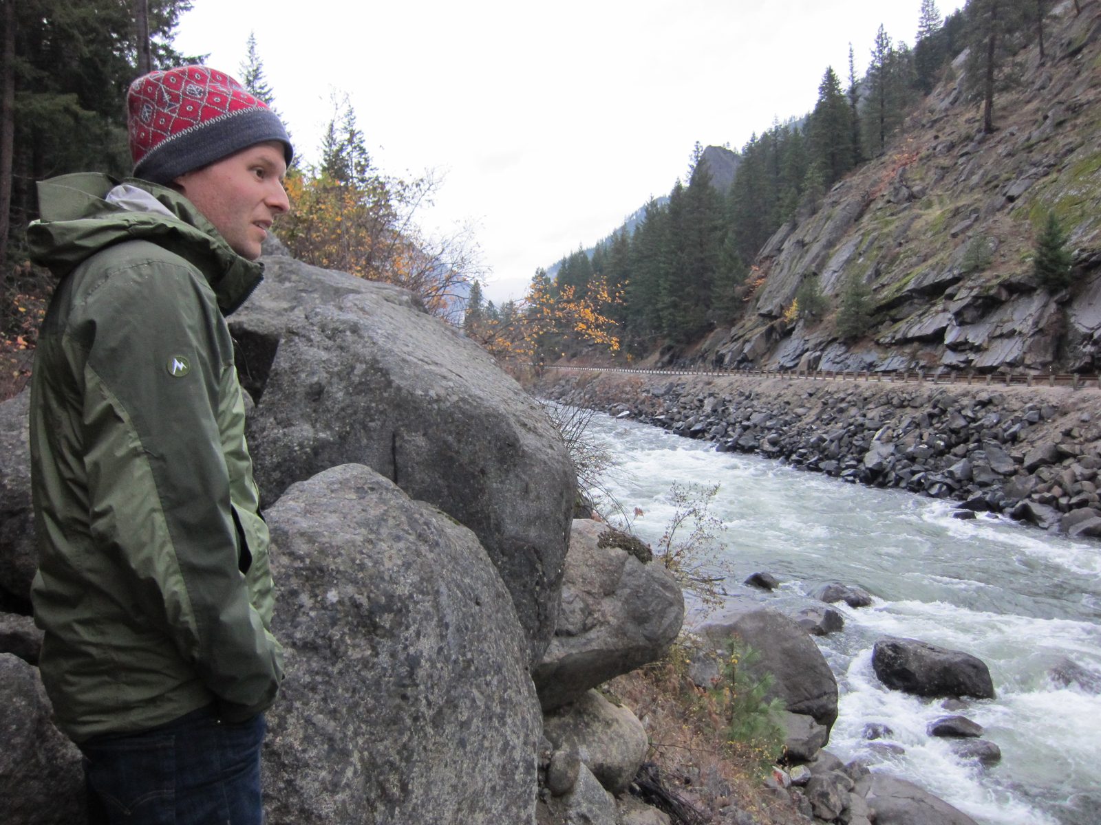 John looking out at the Wenatchee River and US 2 towards Seattle.