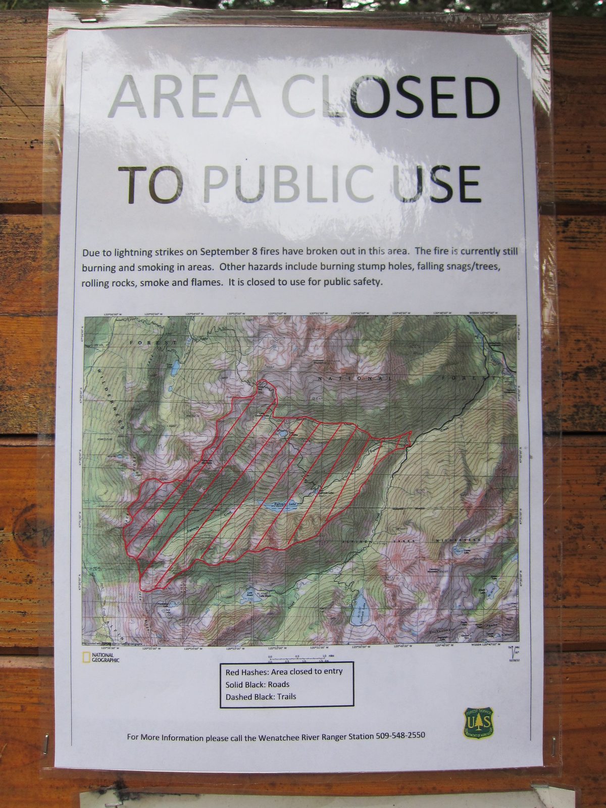 A nearby trail to Eightmile Lake (a route we had considered taking) was closed due to the recent fires.