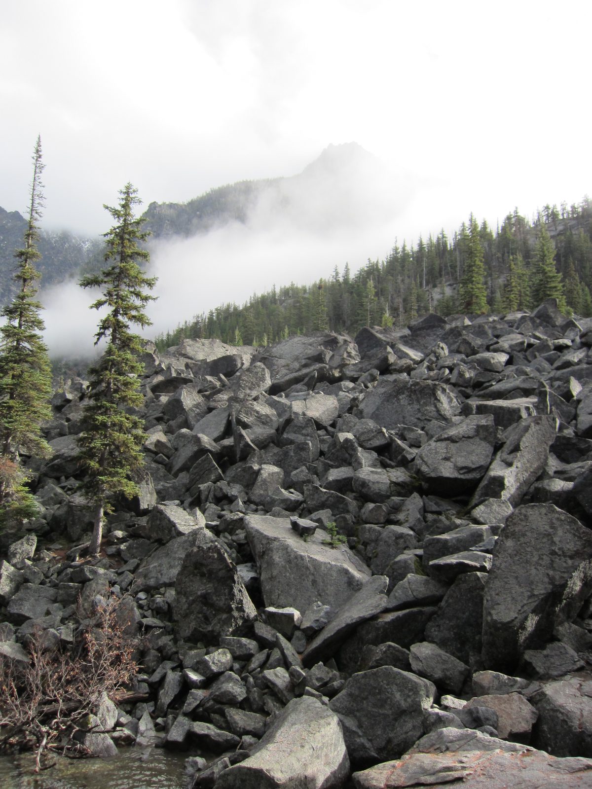 Looking up the boulder field.