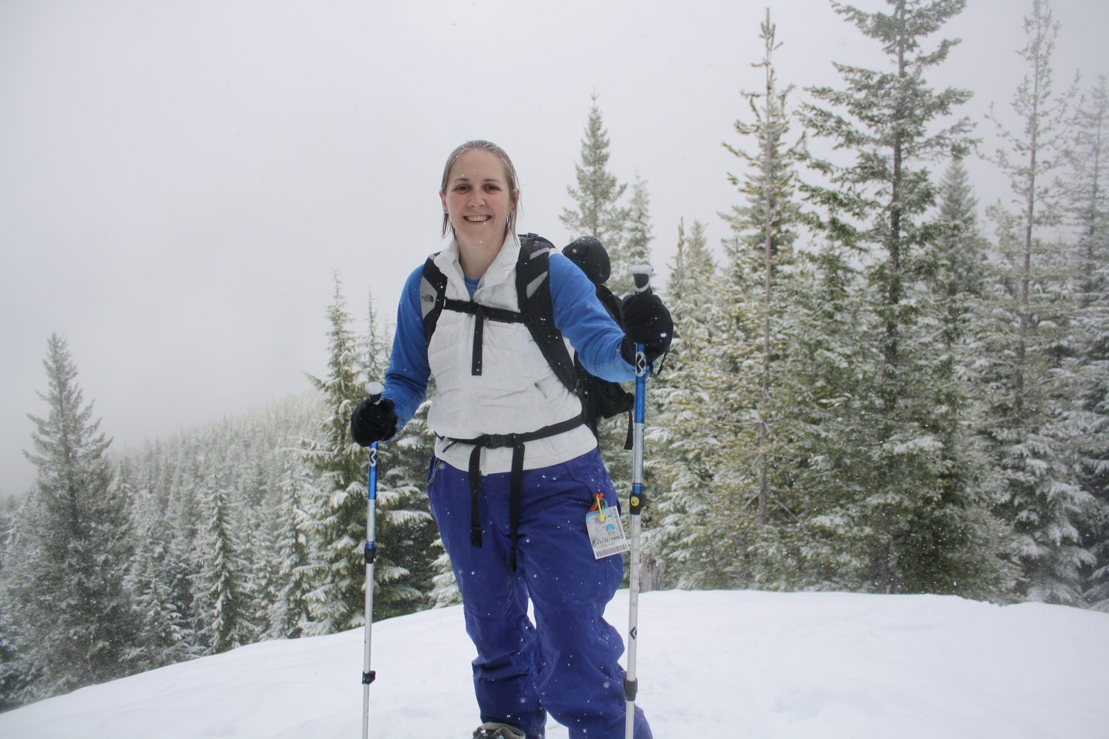 Catherine at the lookout.  I probably can cut off the Big Sky, 2009 lift ticket from those pants...