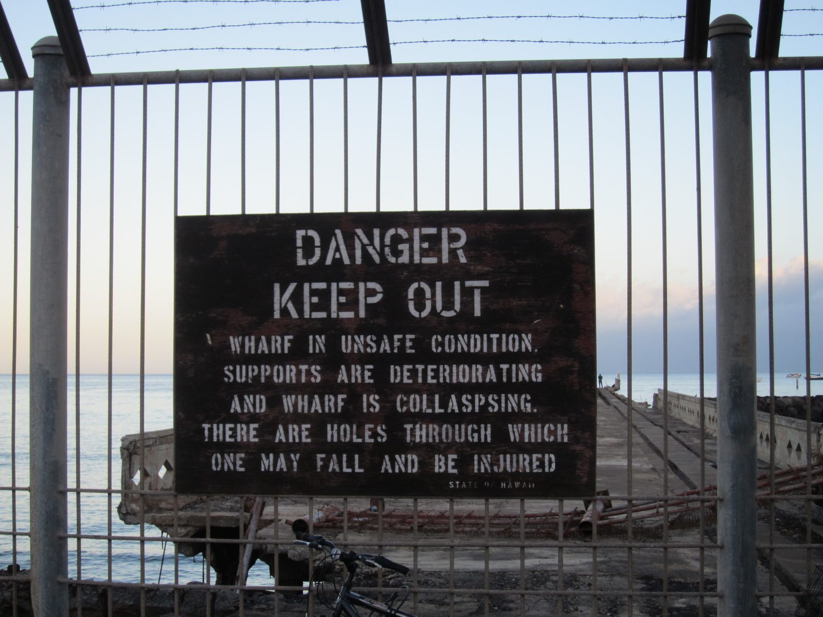 The sign in front of the old pier.  Yikes!