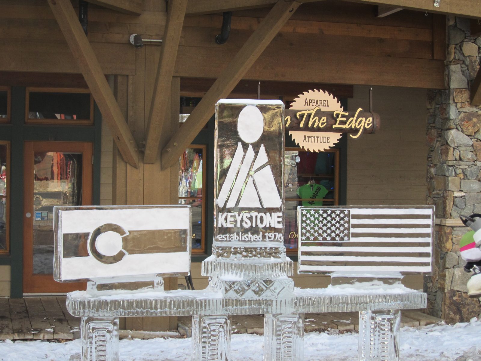 Ice sculpture in the base village at Keystone.