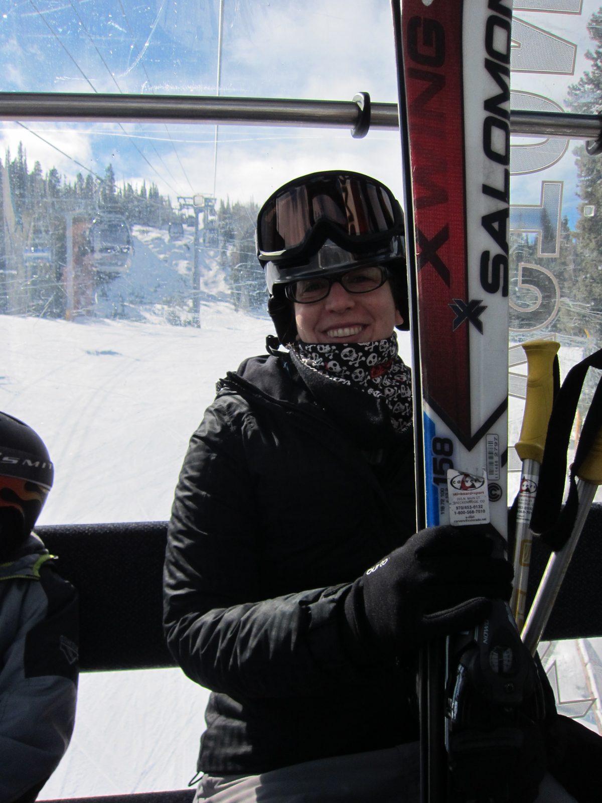 Katie on the River Run Gondola headed up the main mountain at Keystone.