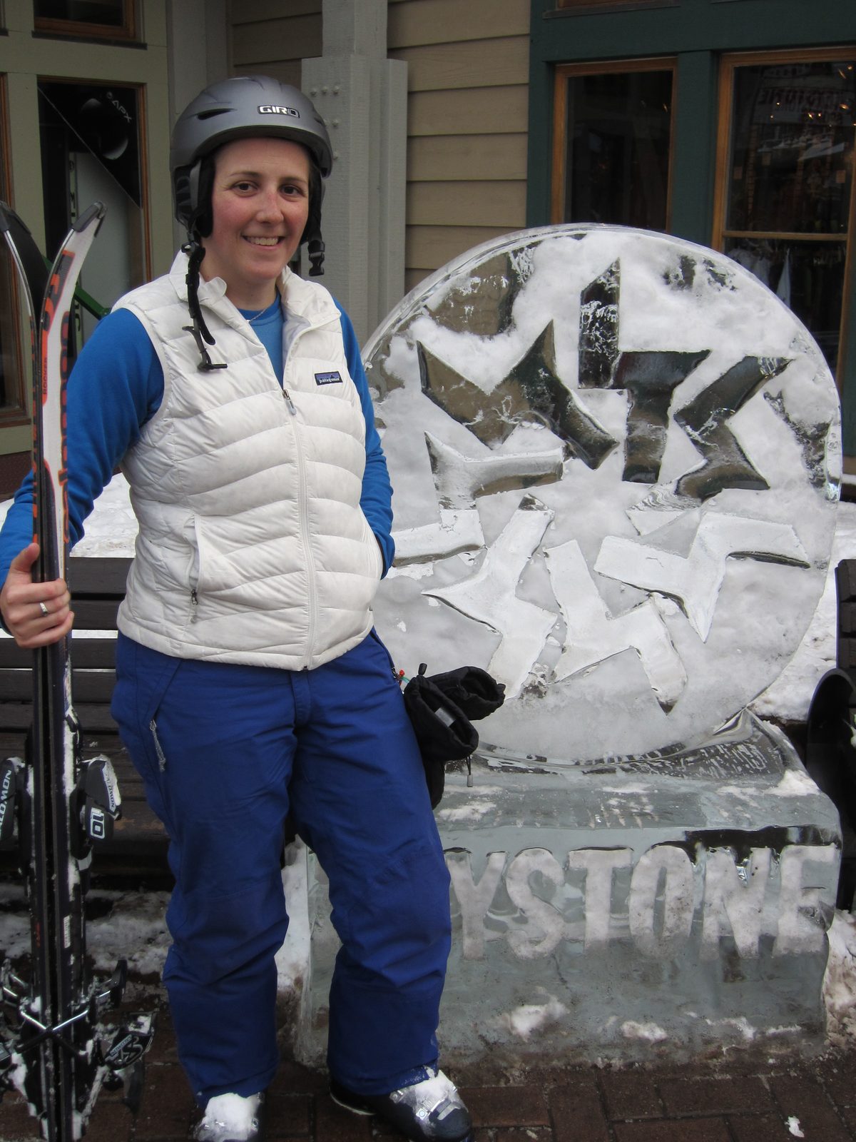 Catherine with the Keystone logo in ice.
