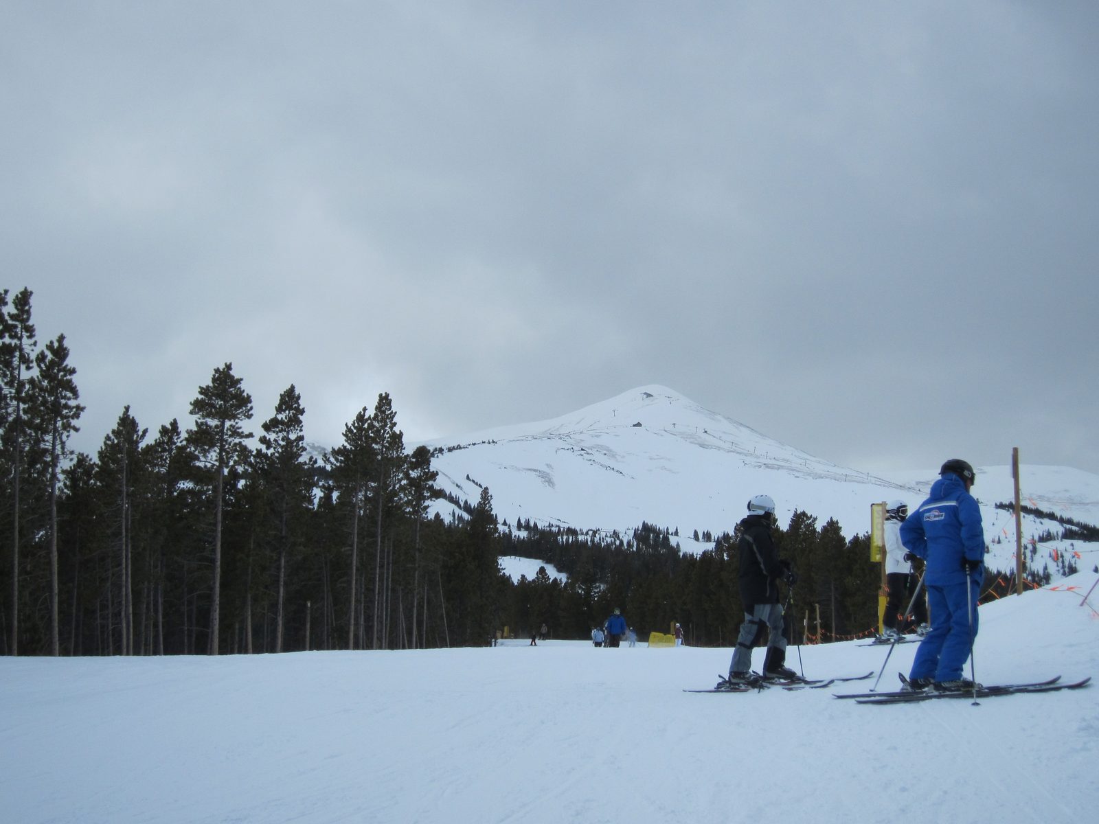 Final run of the day - looking back up at the top of Peak 8.  The T-Bar unloads at the little...