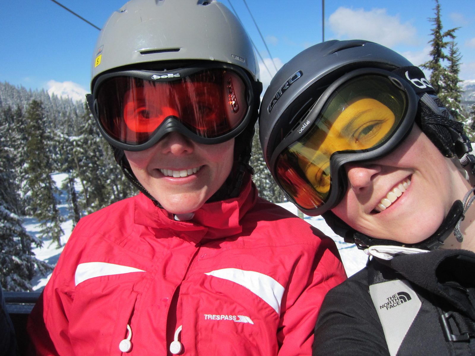 Catherine and Diana on the chairlift.  Sunshine! By this point it was almost hot.