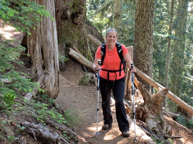 Catherine hiking up the trail.