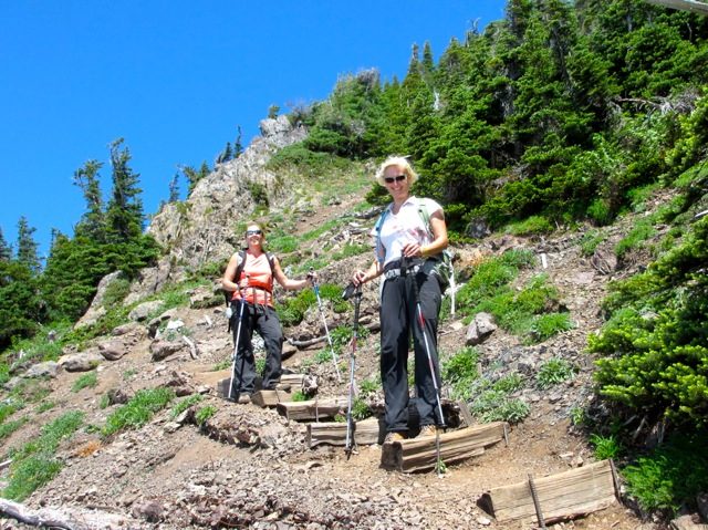 Hiking down more steps (maybe the same ones as before).