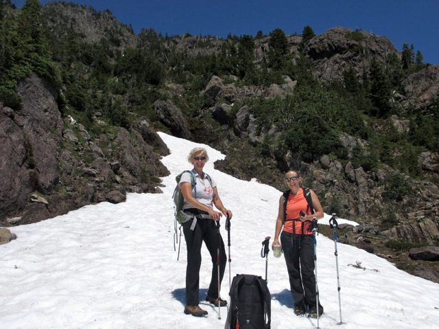 Hiking down through the snow patches again.  We were on the summer trail and saw very little...