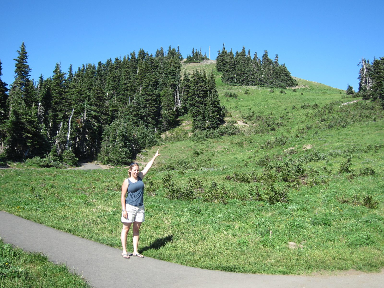 Catherine pointing at where she had just been.