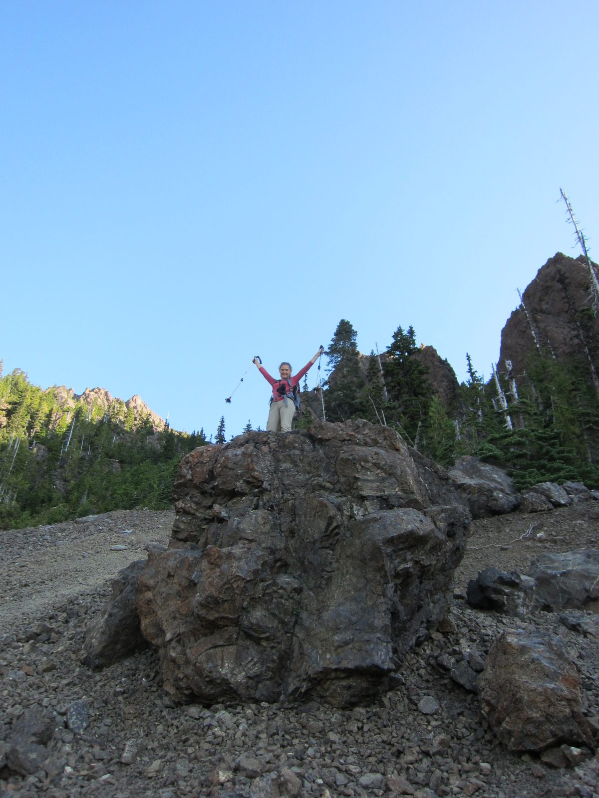 Terra poses atop a rock we decided to use for our first break.  I hadn't been able to eat before...
