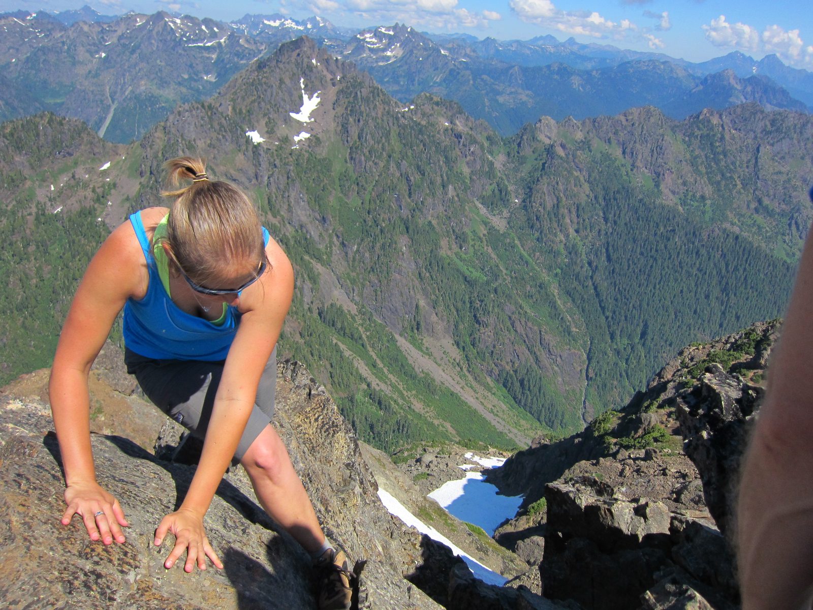 Climbing back onto the main part of the summit.