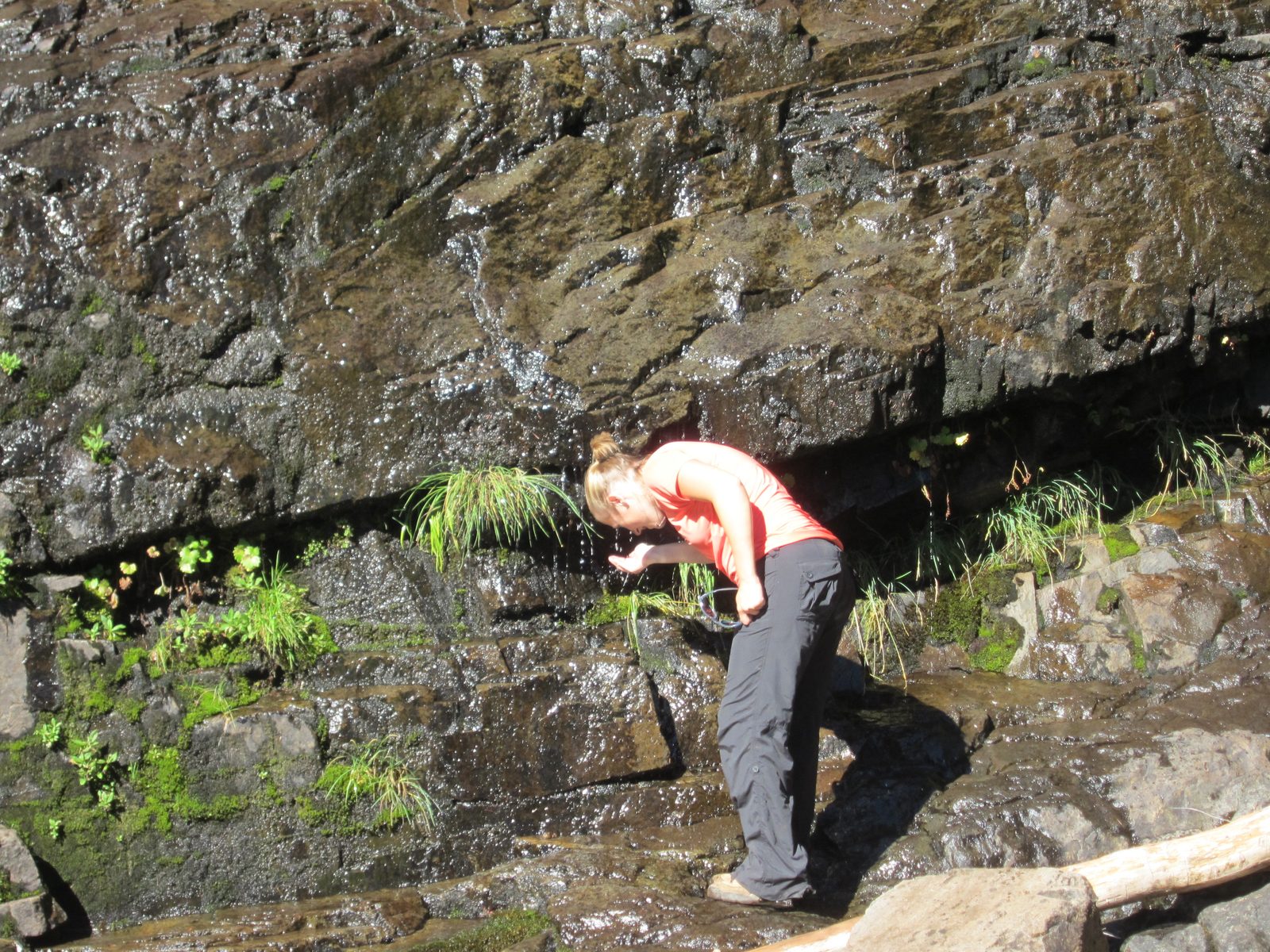 Halfway through the steep section there was an accessible waterfall.  I stopped to cool off.  