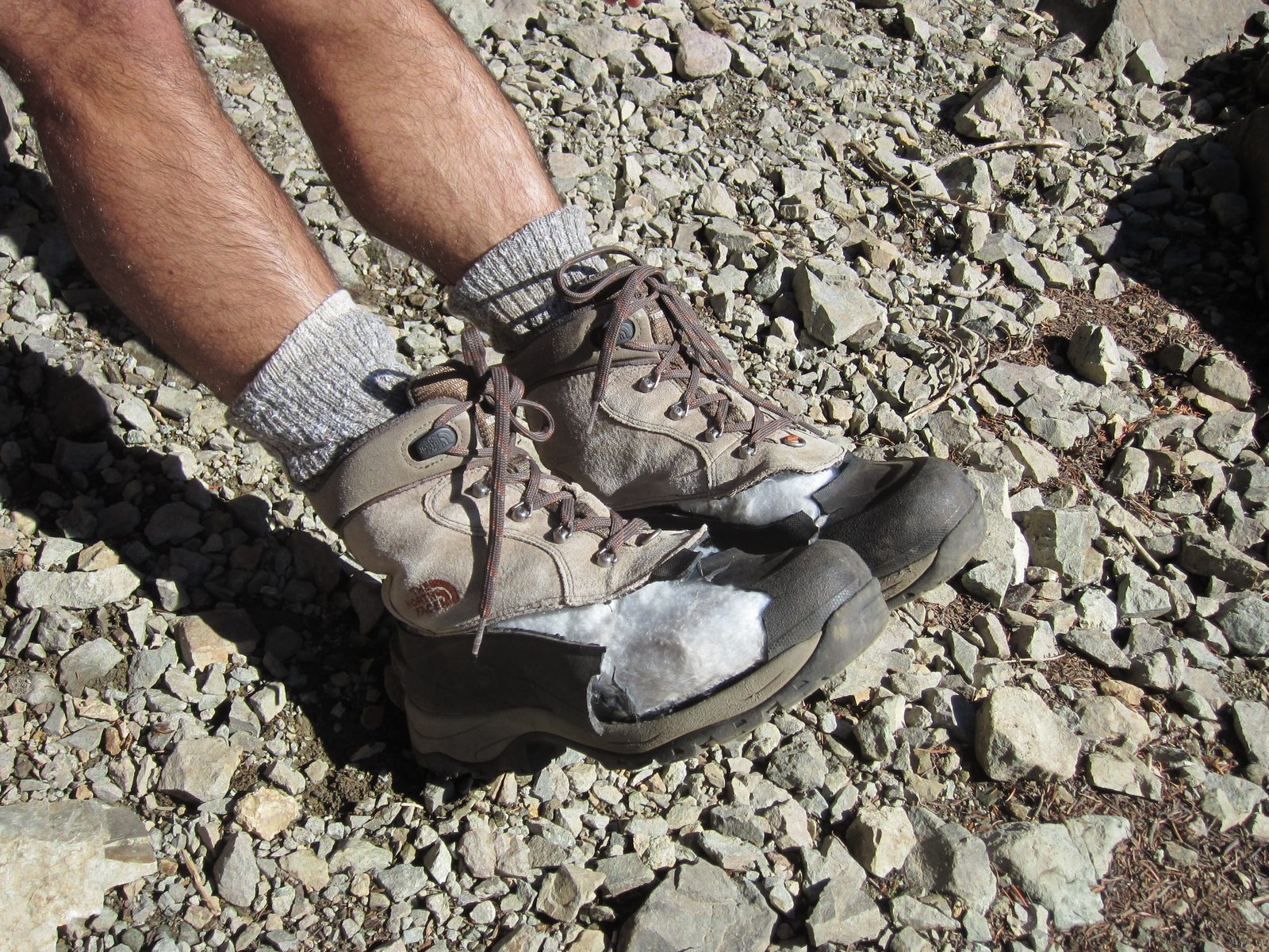 Meanwhile, Andrew's shoes had basically fallen apart along the trail.  I blame dry rot.