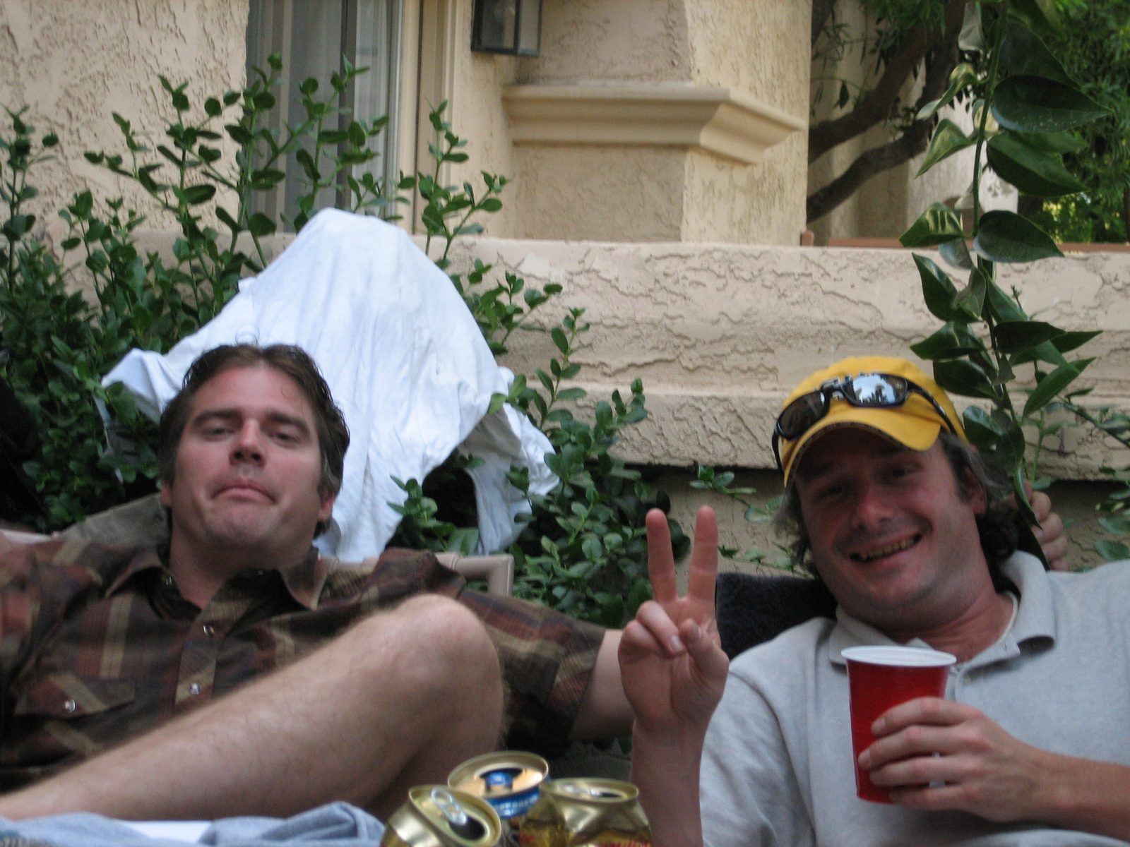 Andrew and Jason chilling on our patio