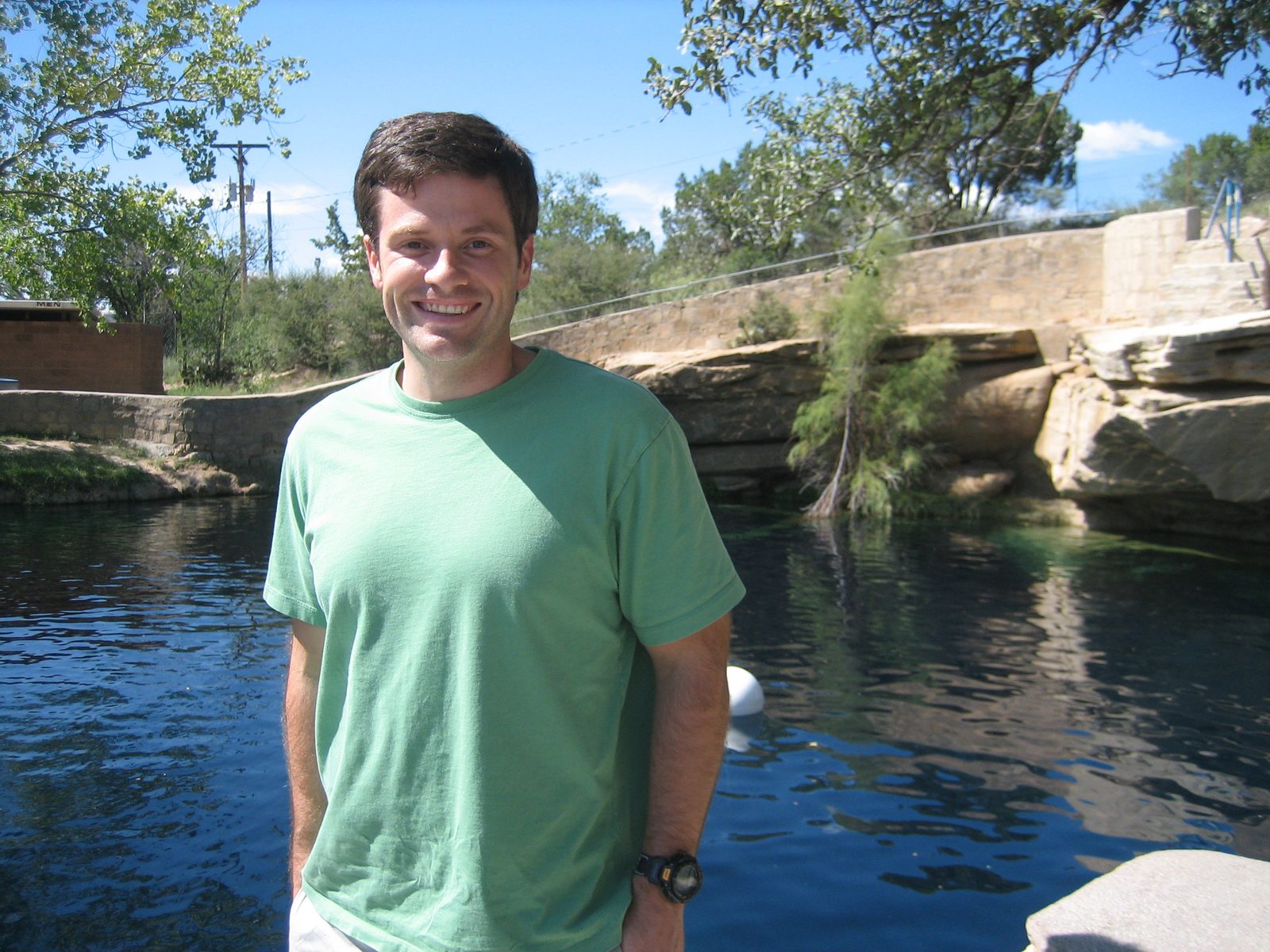 Jay at Blue Hole, an 81-ft deep, 60-ft wide natural spring with a refreshing 61-degree constant...