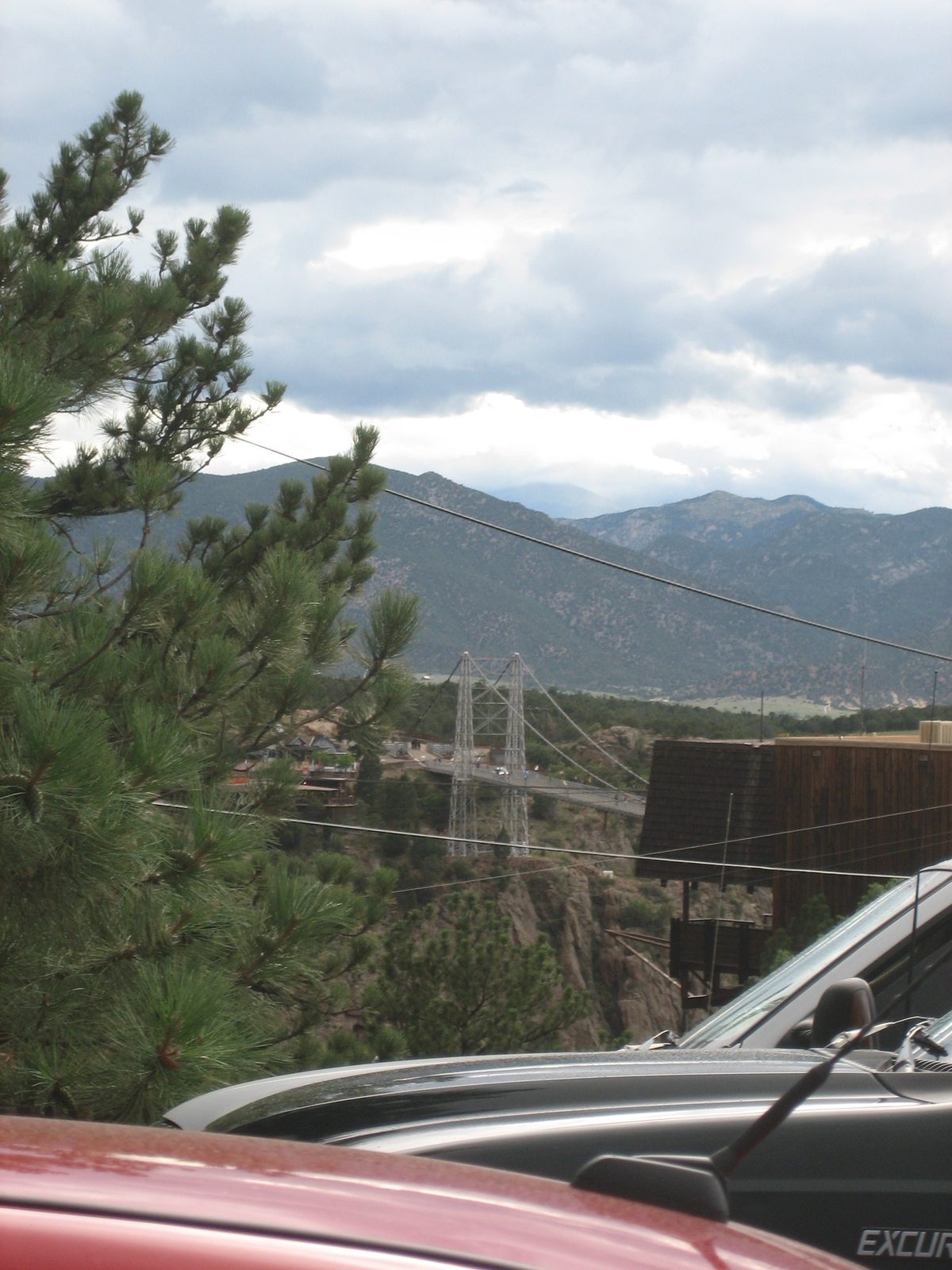 Trying to see the Royal Gorge Bridge from the parking lot of the amusement park they have set up...
