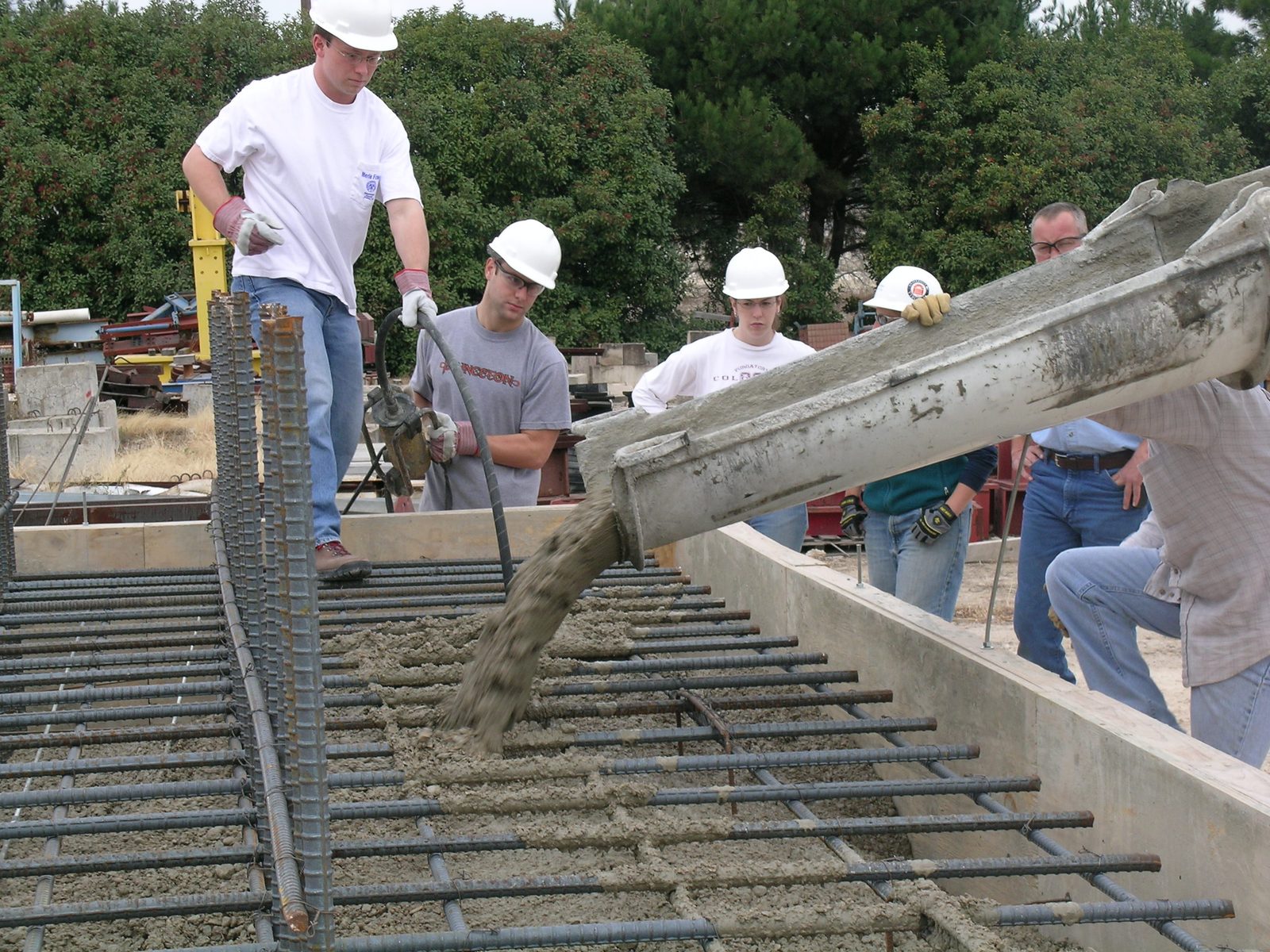 During the pour of the north base.  Up top is Lewis.  Then, from left to right, Greg, Katie, me,...