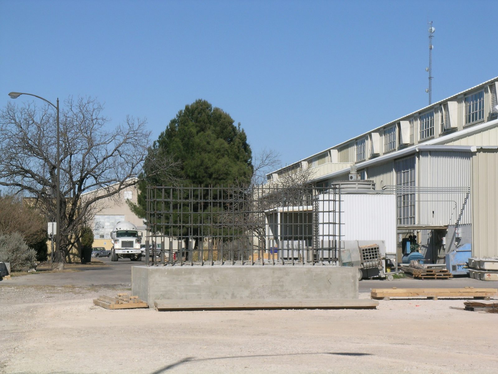 North base (now dry!) with concrete truck rumbling up behind it.