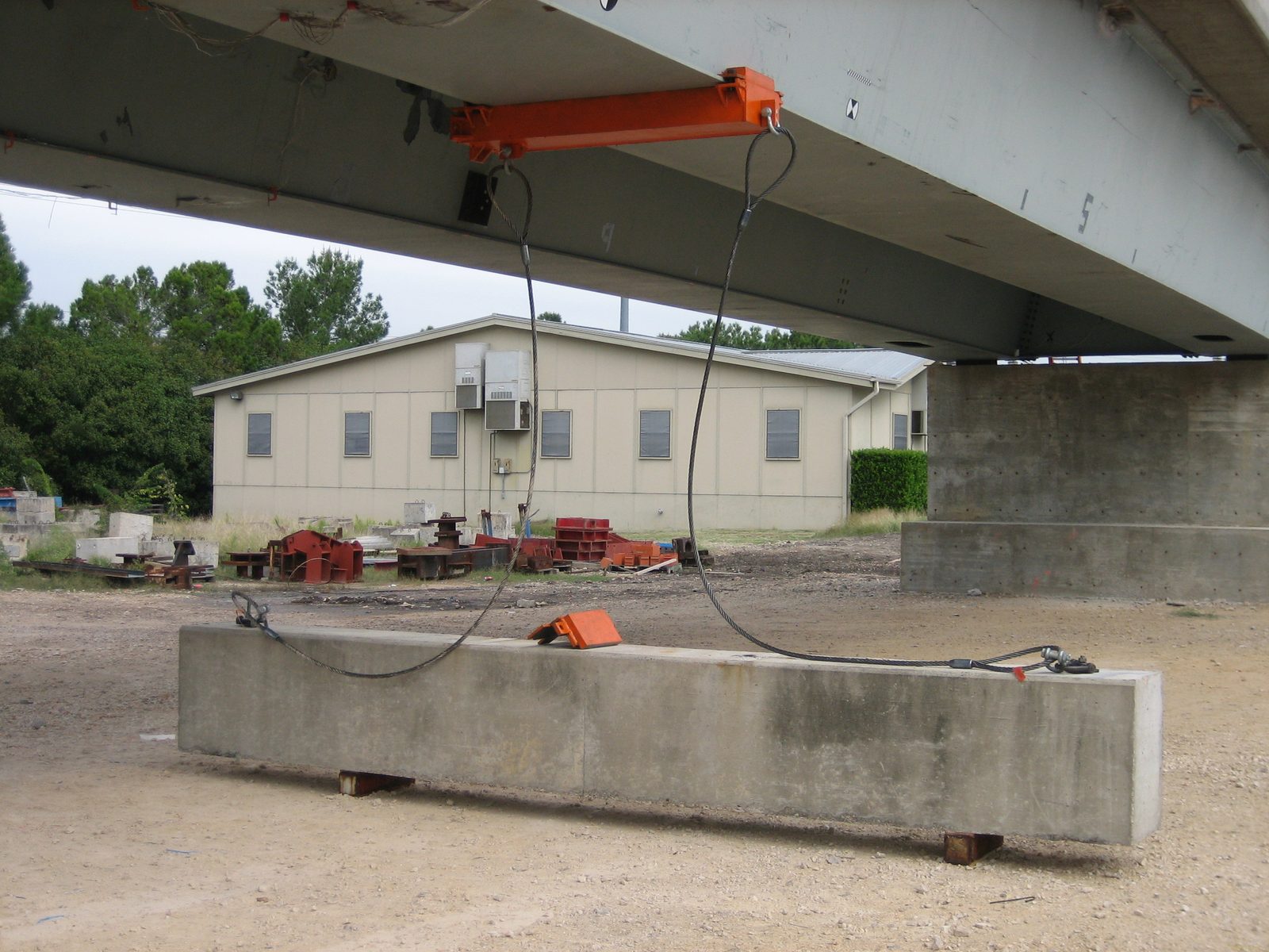 The fracture location, before the test.  The orange box was a containment unit to hold in...