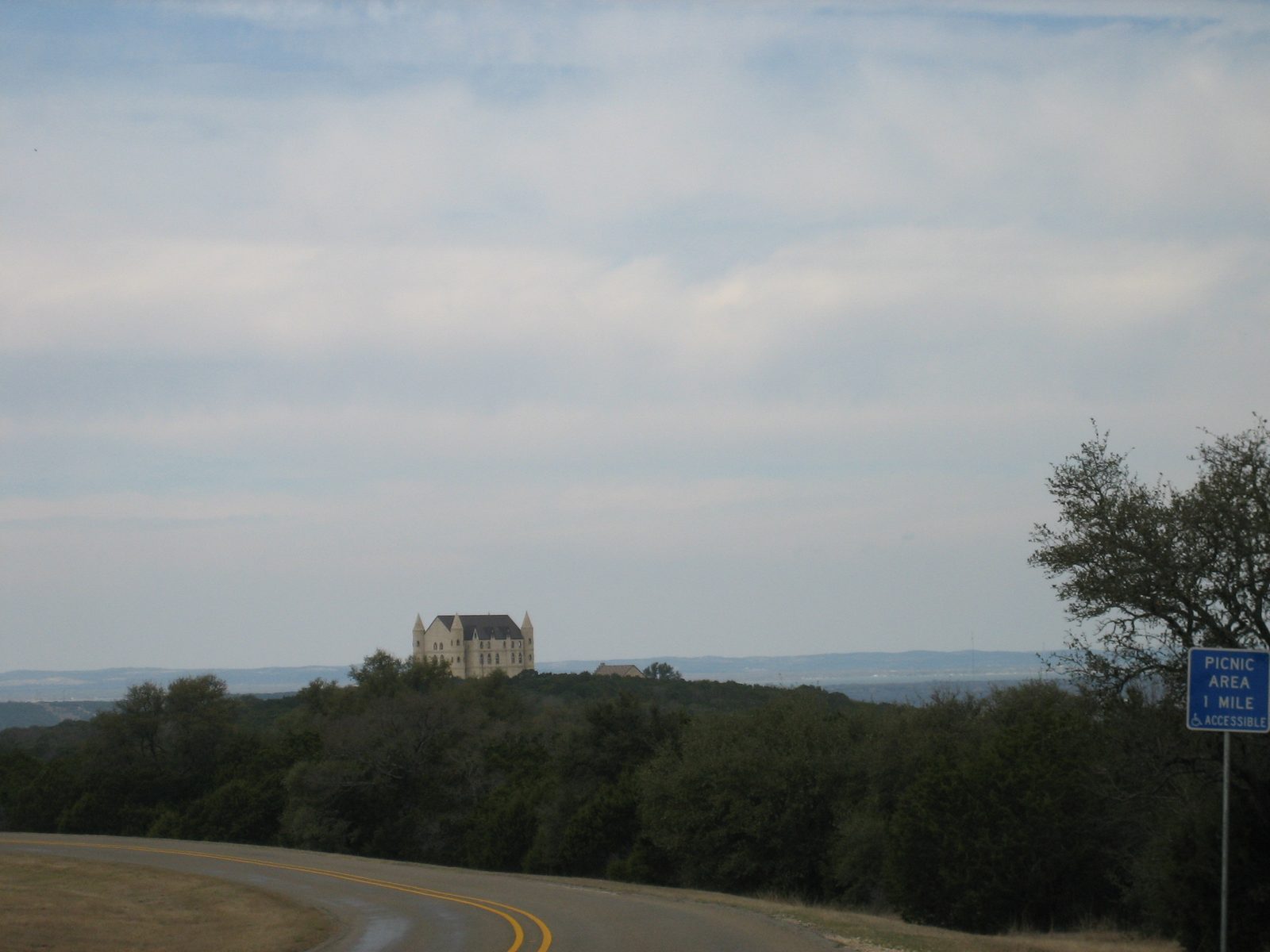 Giant castle on top of a hill near Inks Lake
