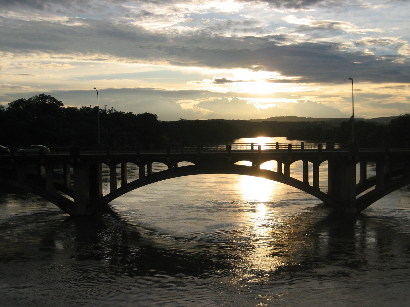 Sunset.  Lamar Street (car) bridge.  Town Lake.  Pretty.