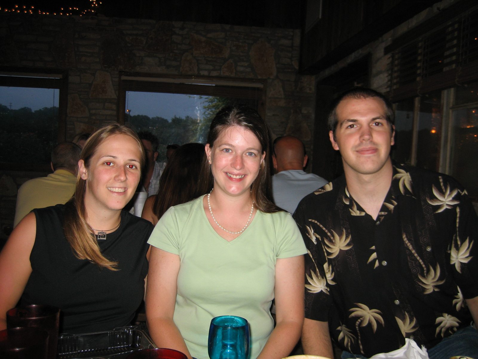 Catherine, Kim, and Josh at Kim and Austin's first anniversary celebratory dinner (at the Salt Lick).