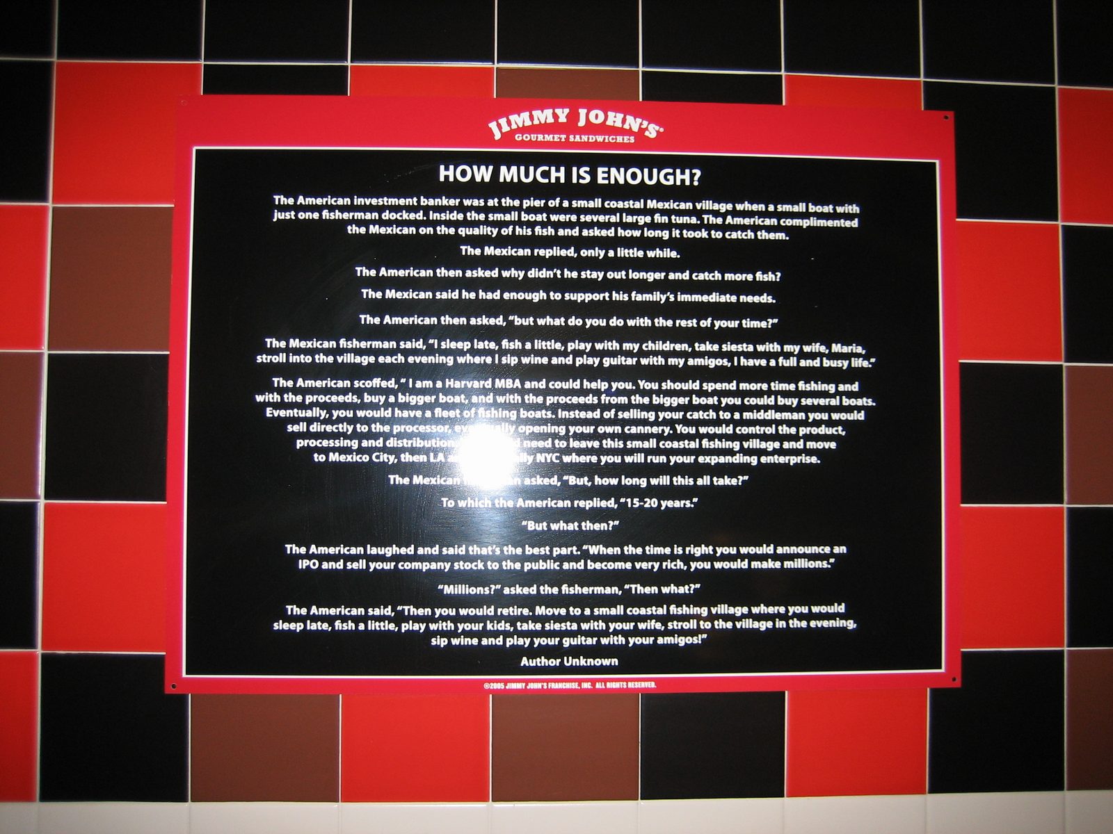 All about how to live a good life, according to Jimmy John's sub shop.