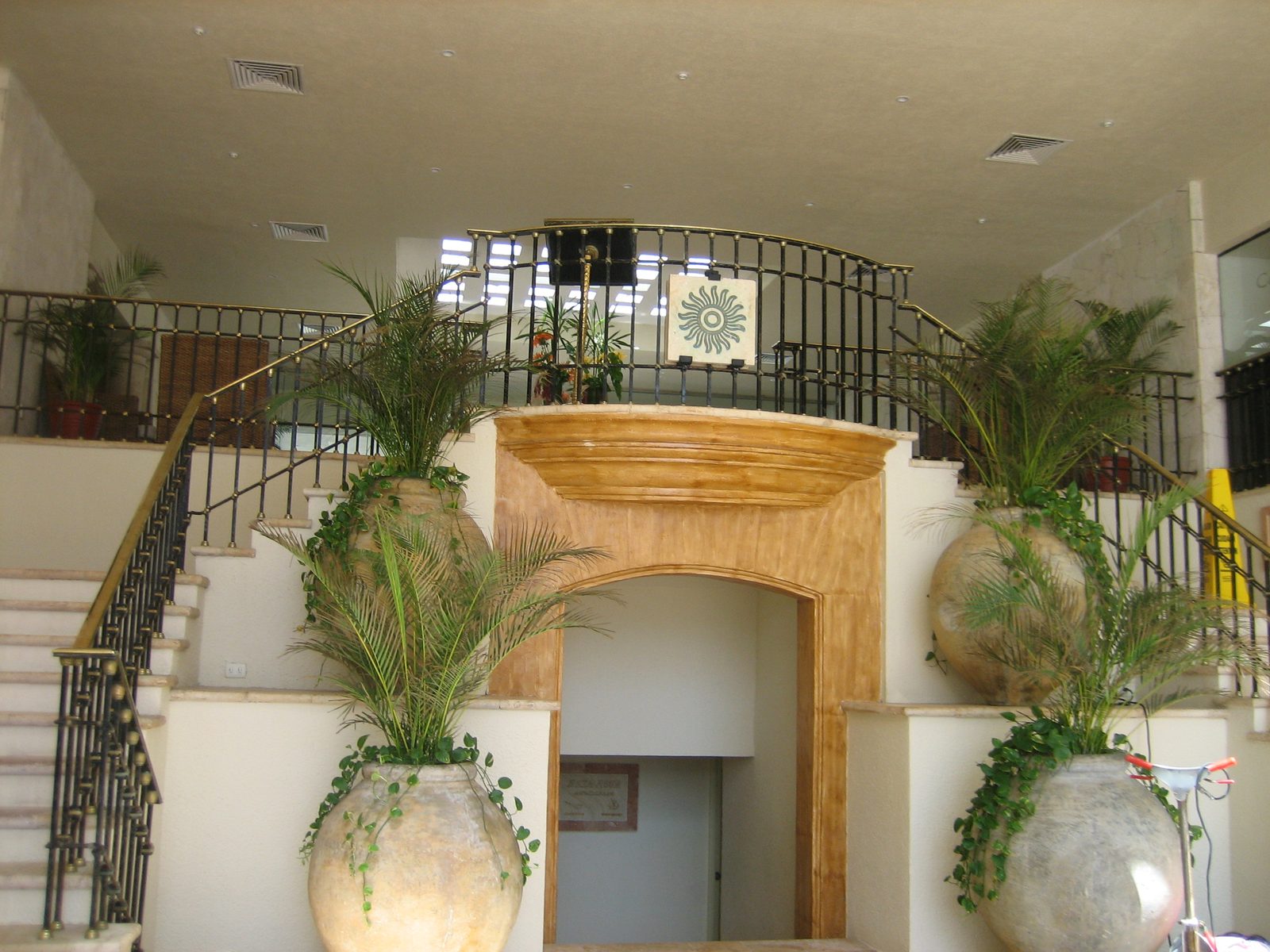 The main staircase in the lobby of the hotel.  Straight up was the entrance.  Up and to the left...