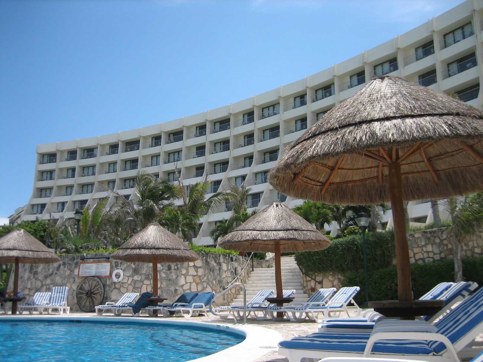 The pool and the hotel.  Our room was on the penultimate floor, about a third of the way from the right.