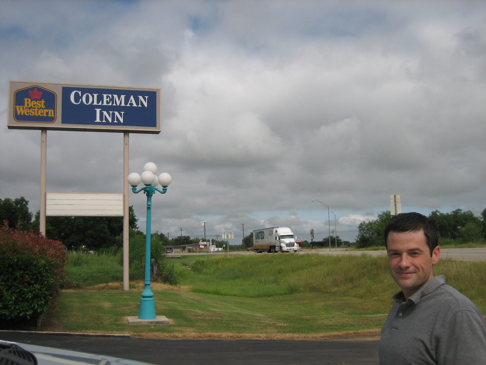 Jay outside the Coleman Inn Friday morning.  The Inn was quite a sight for sore eyes Thursday at 1am.