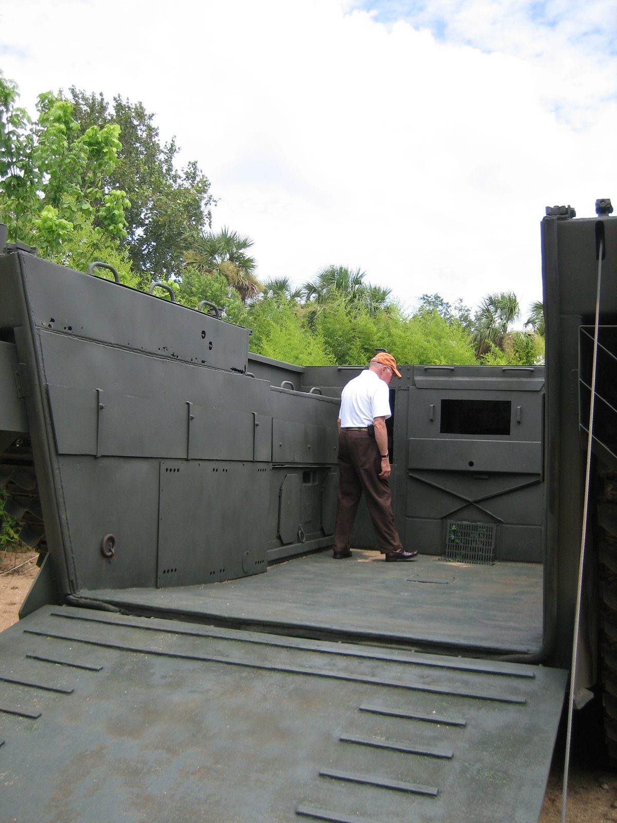 Dad wandering around a landing craft.