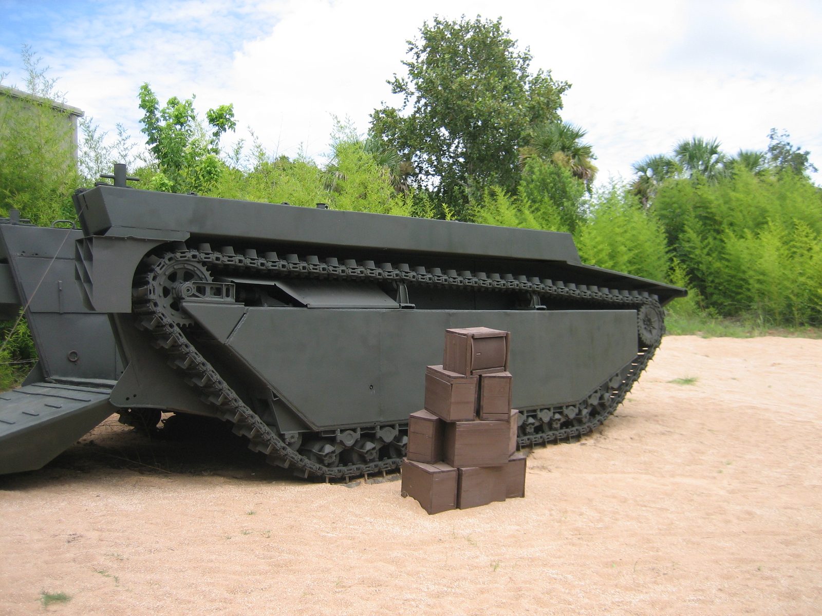 The outside of the landing craft.