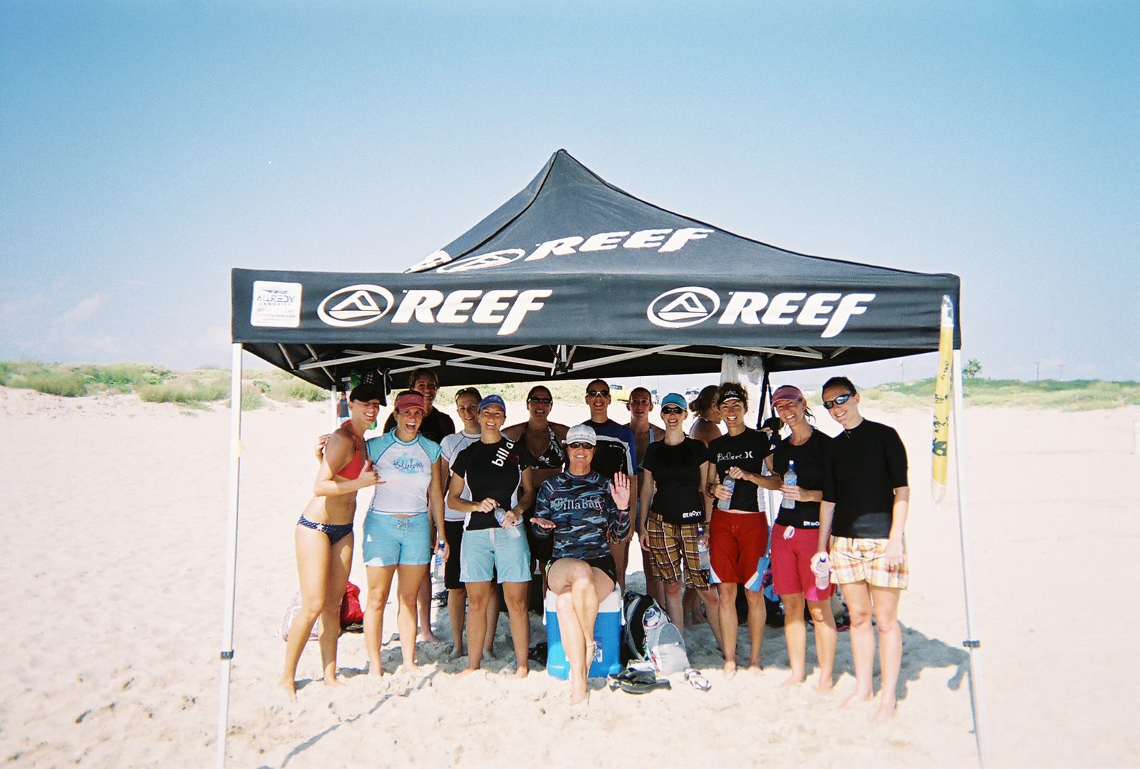 The group under the Reef tent, take 1.