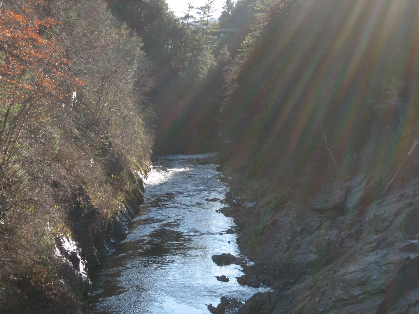 Water and sunlight go down the canyon.