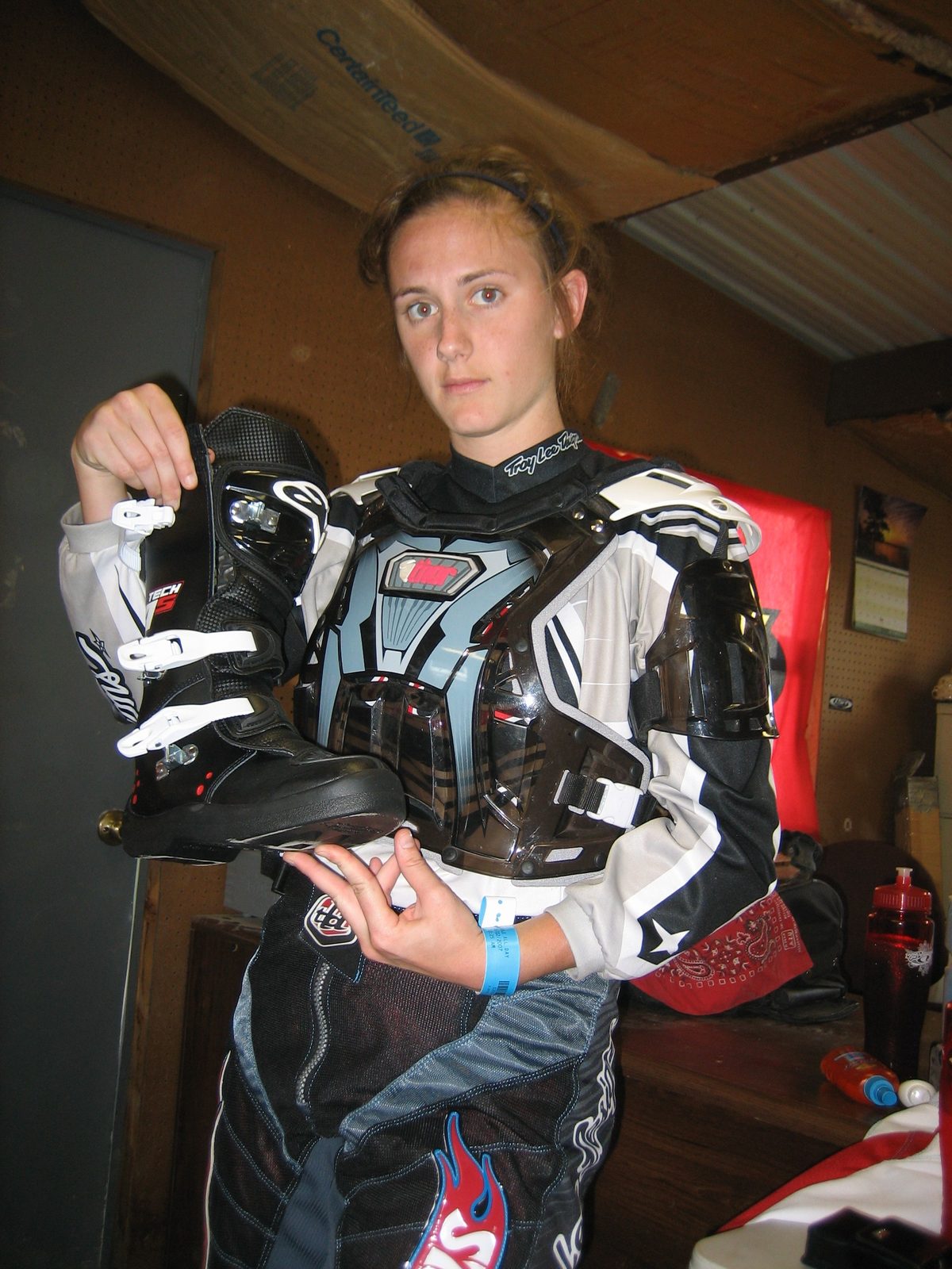 Carrie is just about ready to rock out on a dirt bike.