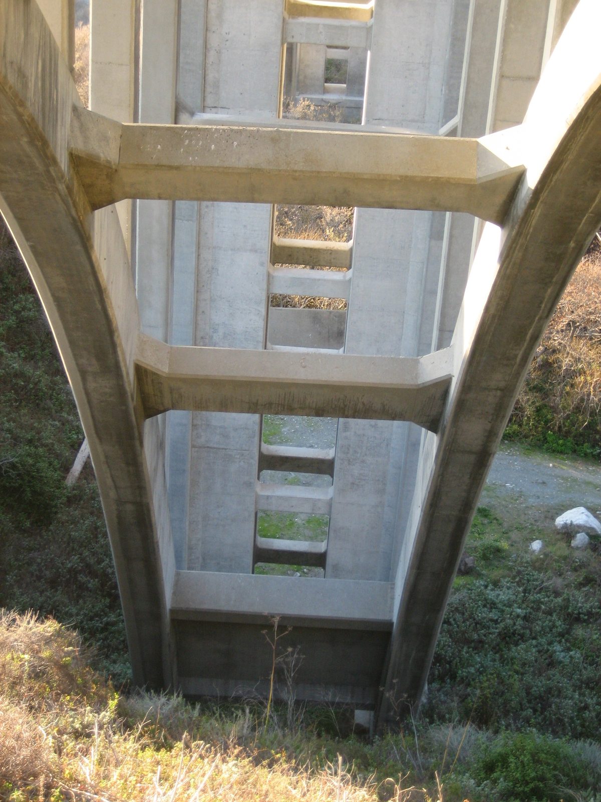 Looking down the inside of the arches of the Big Creek Bridge.