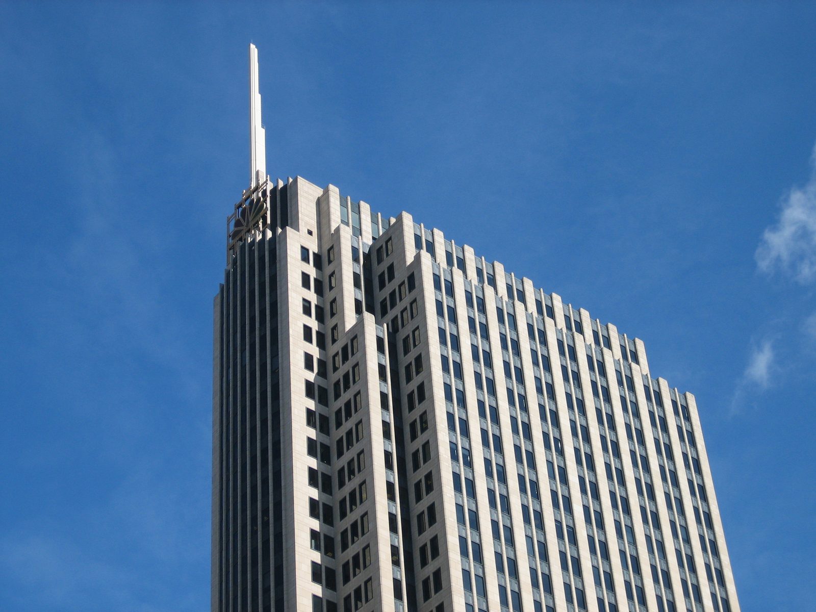 The top of the NBC building (see the peacock?).  Designed by a Skidmore, Owings, and Merrill in...
