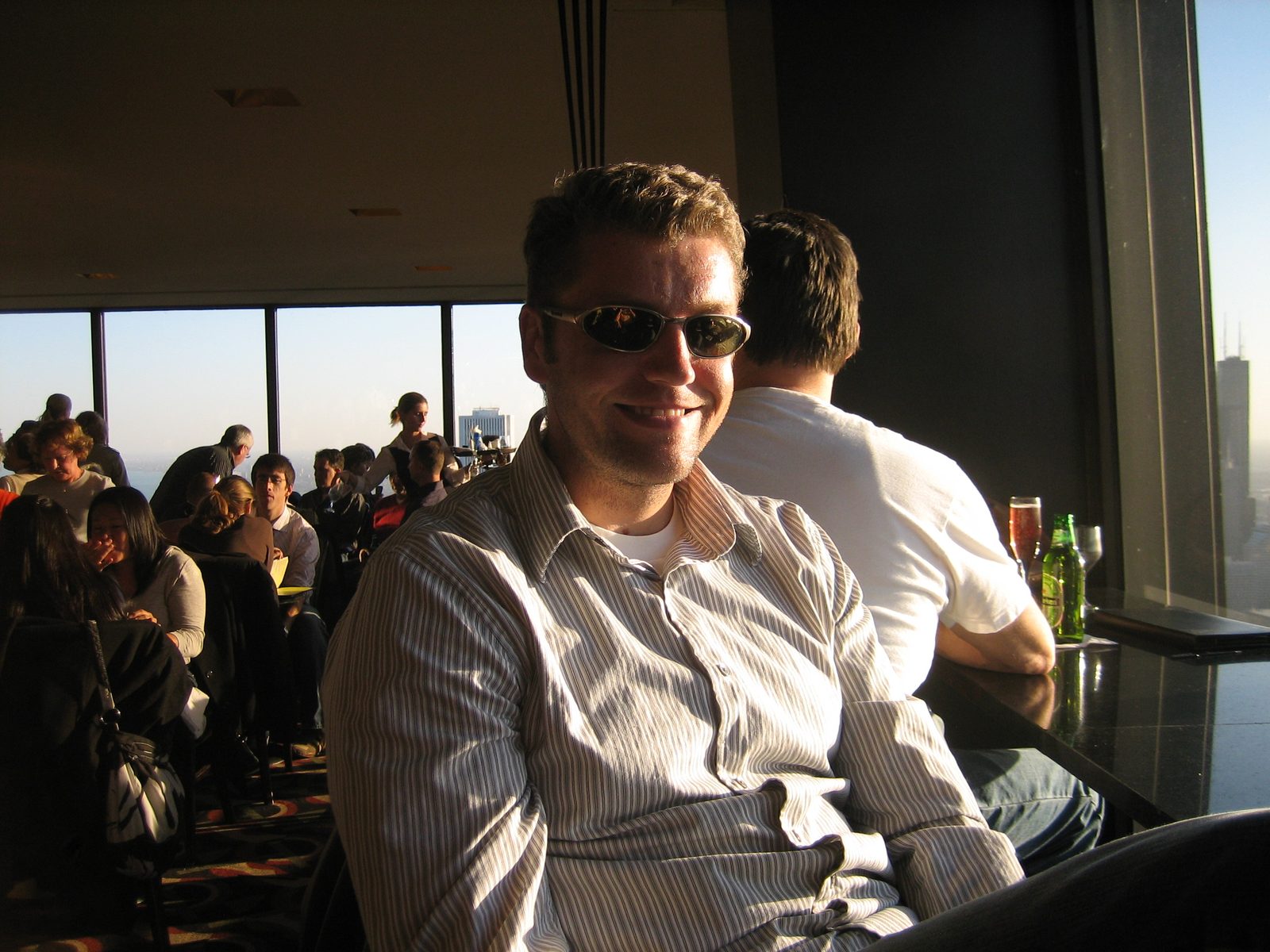 Matt, relaxing.  The sunglasses were entirely necessary inside.  It was rather warm, and quite bright.