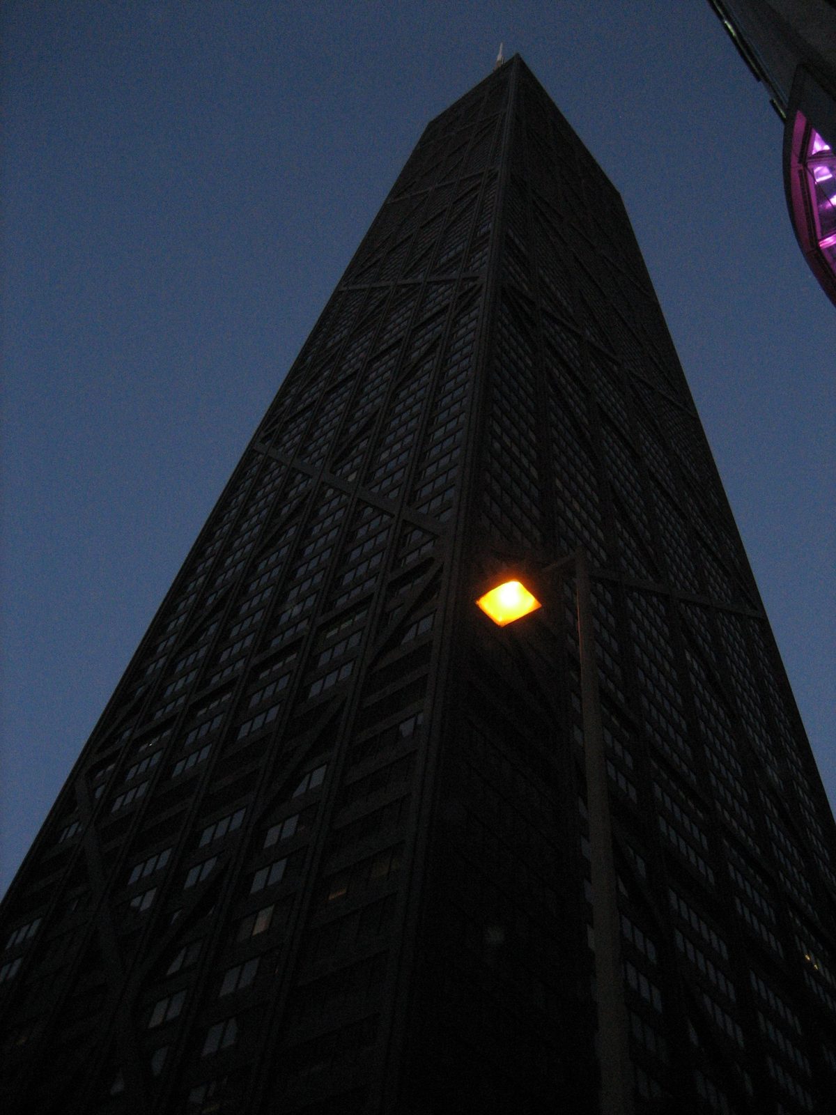 Hancock building from below; I wish I could have not had that light in there.