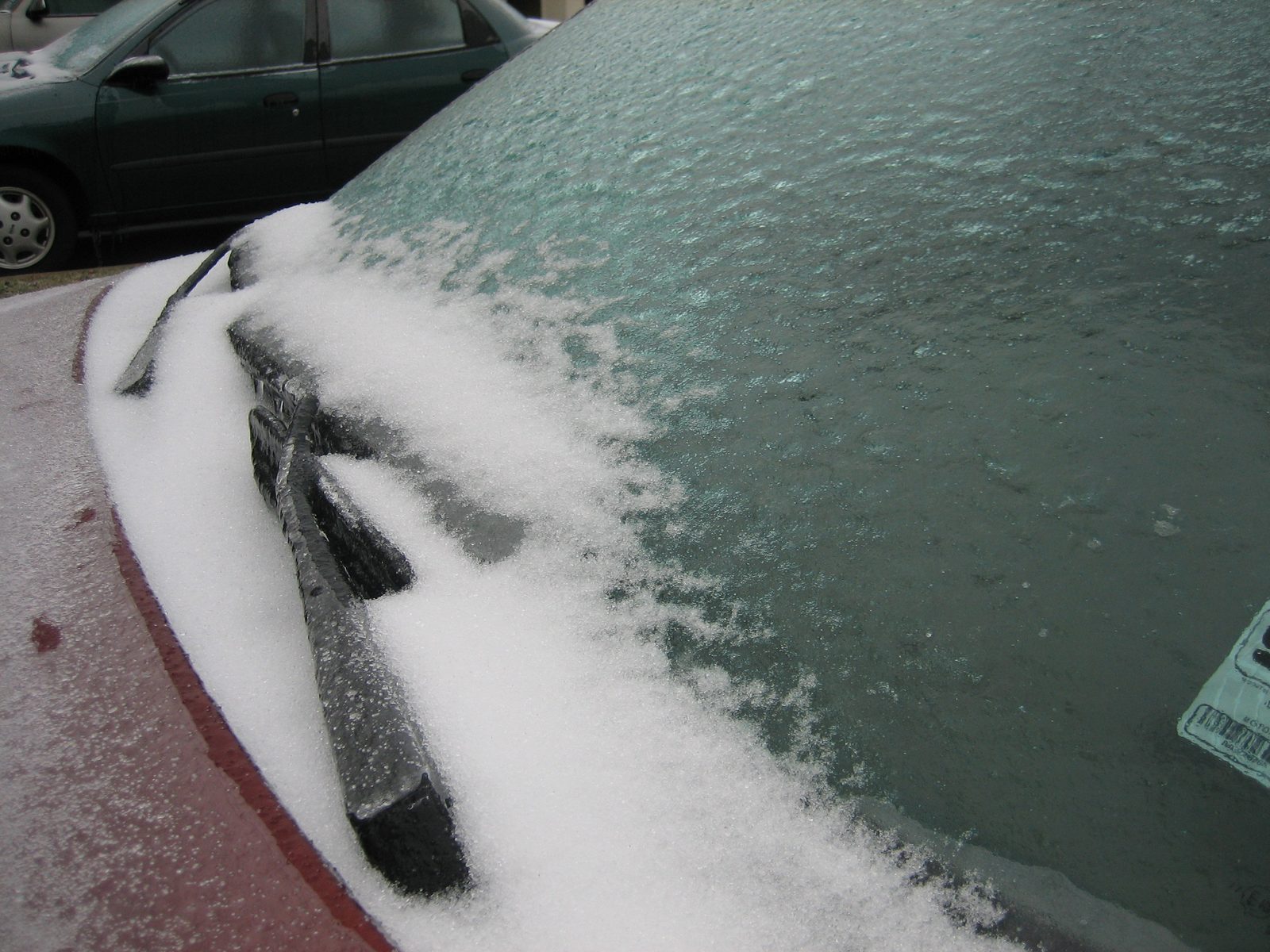 A good half inch to inch of ice accumulated on the windshield.