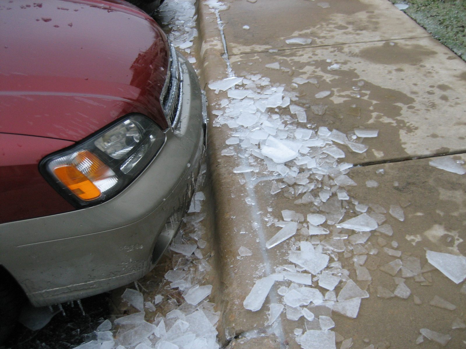 The remains of the hood and windshield ice.
