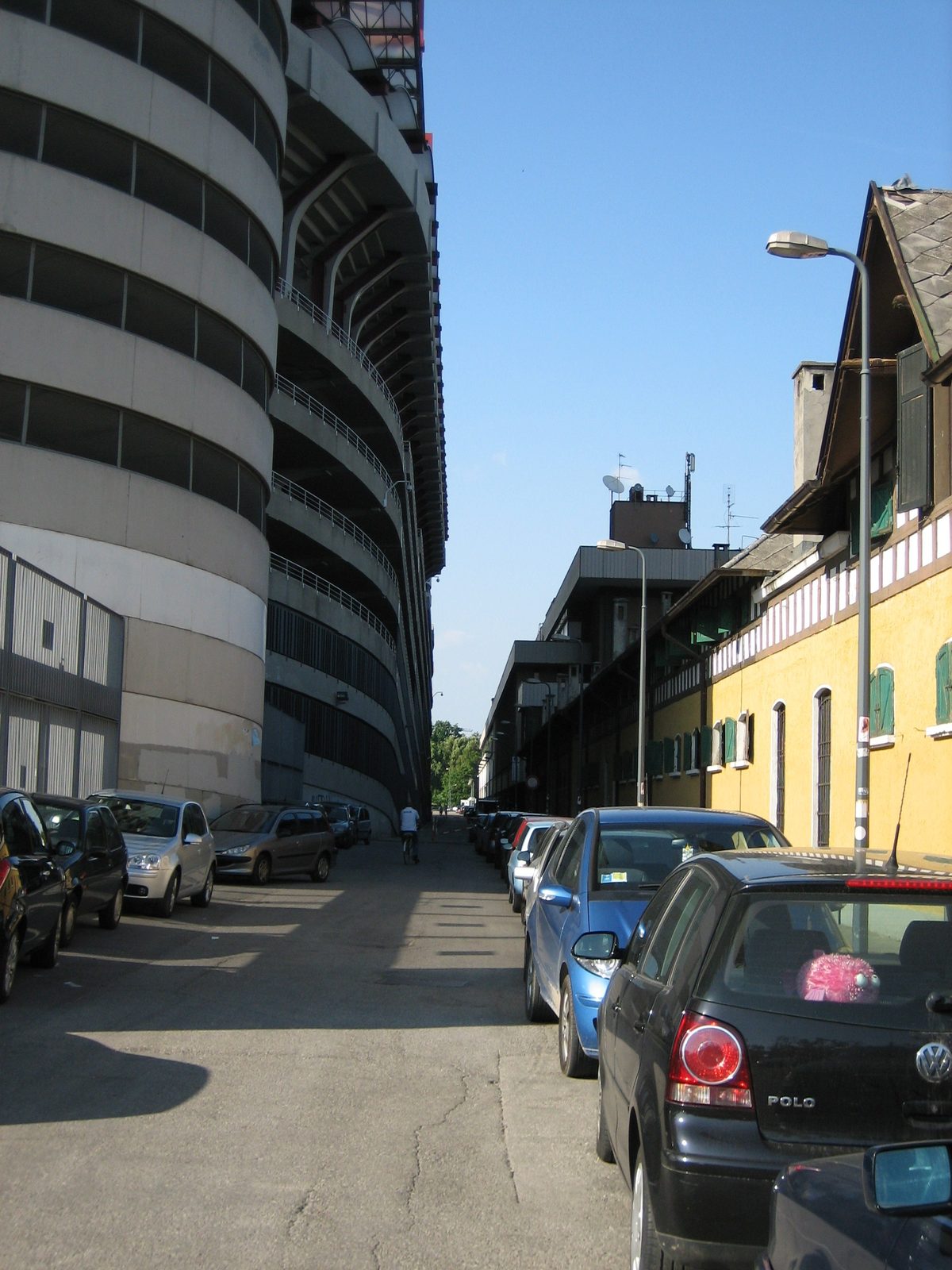 To the left, the stadium.  To the right, the horse racing place.
