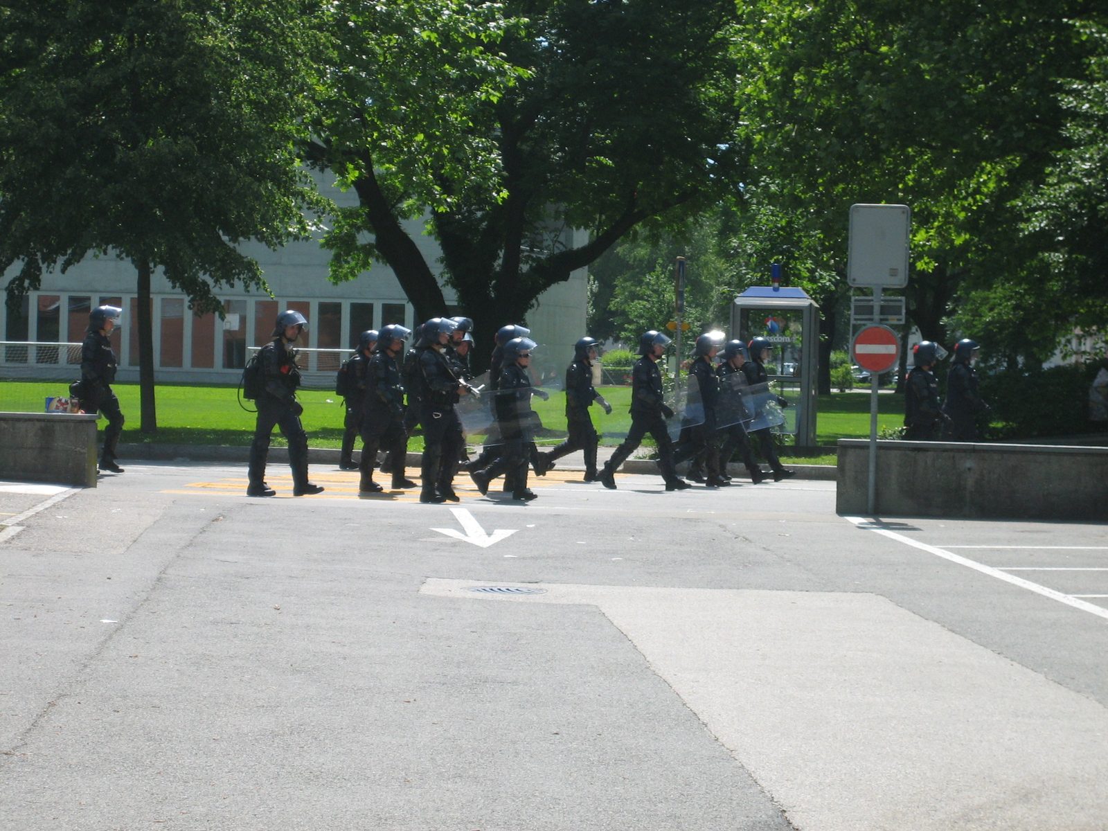 The police that were marching in front of the Zurich fans as they entered the stadium.