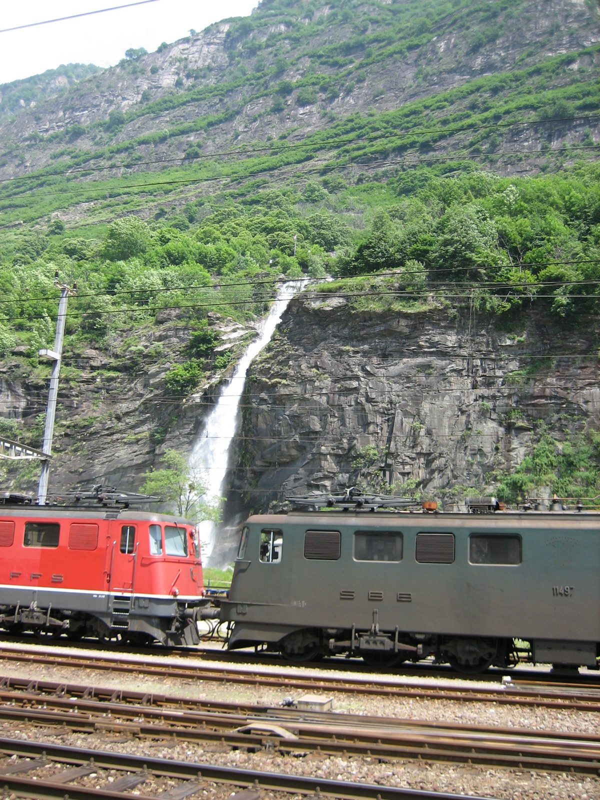 Waterfall on the side of the Bellinzona train station.  Just above the waterfall was a really...