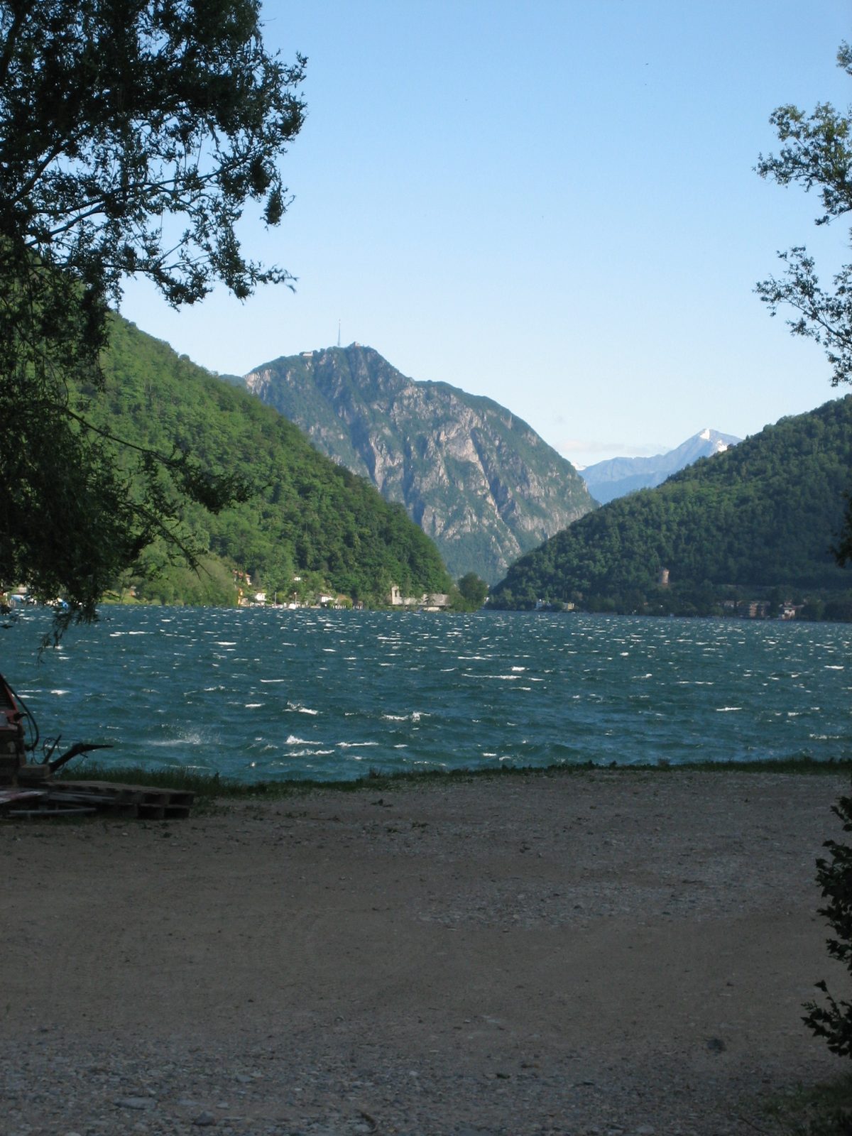 The beach I swam a few times.  That hill in the background was that peninsula into the lake...