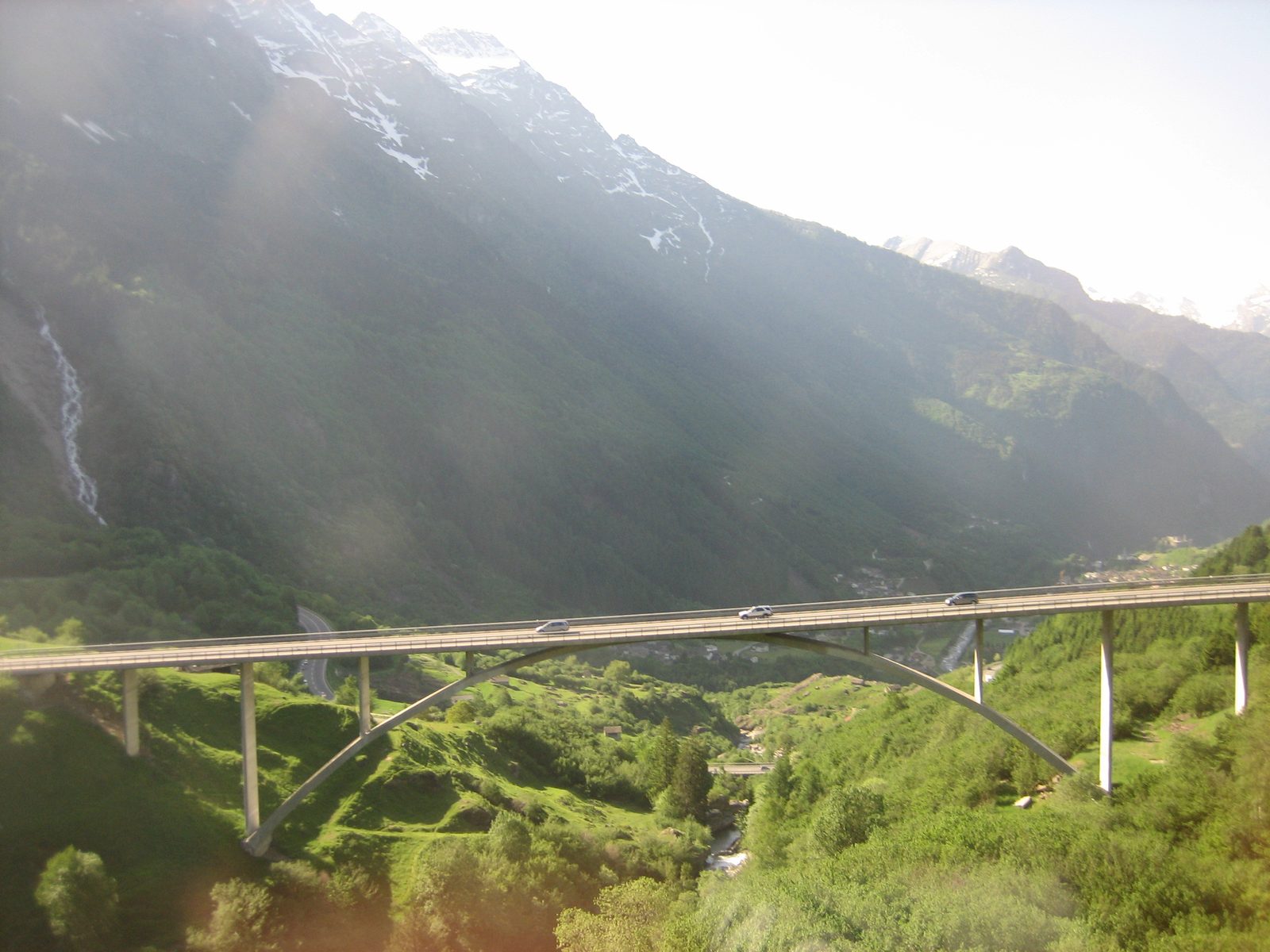 Nanin or Cascella (bridge 1) from above, as seen from the other bridge, looking down-valley.