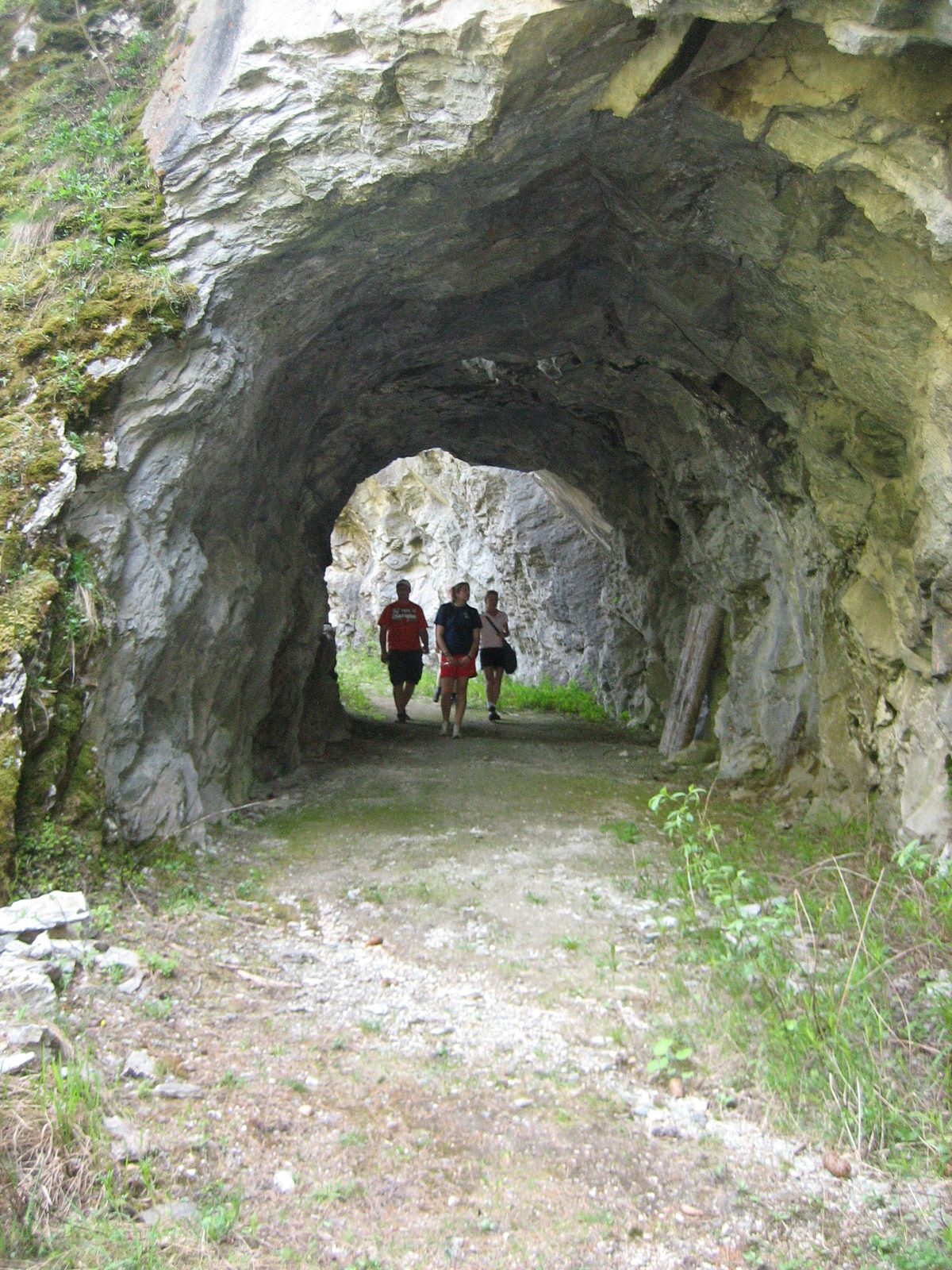Walking through the tunnel.