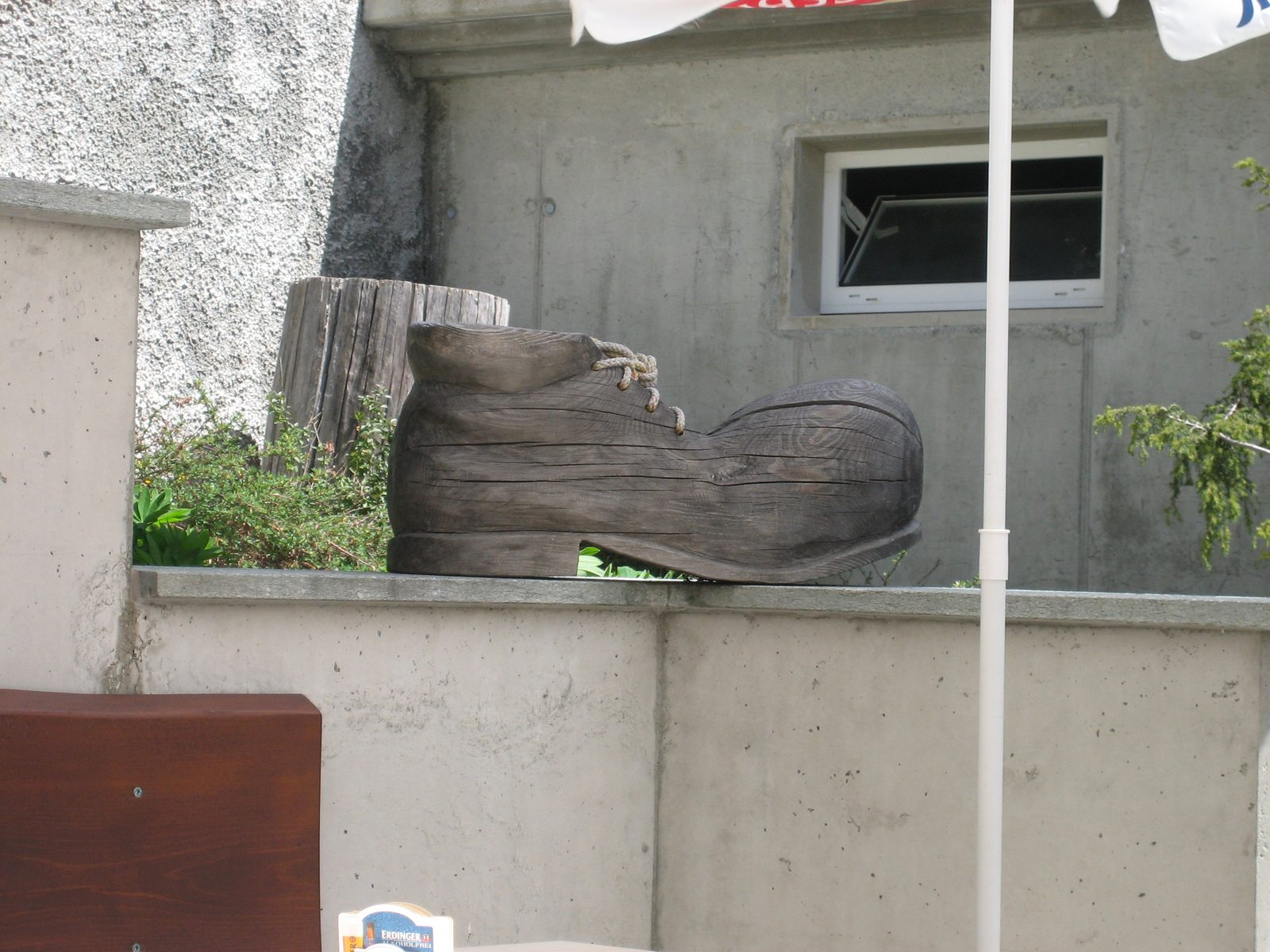 A giant wooden shoe that served as decoration on the patio of the bar we stopped at while...