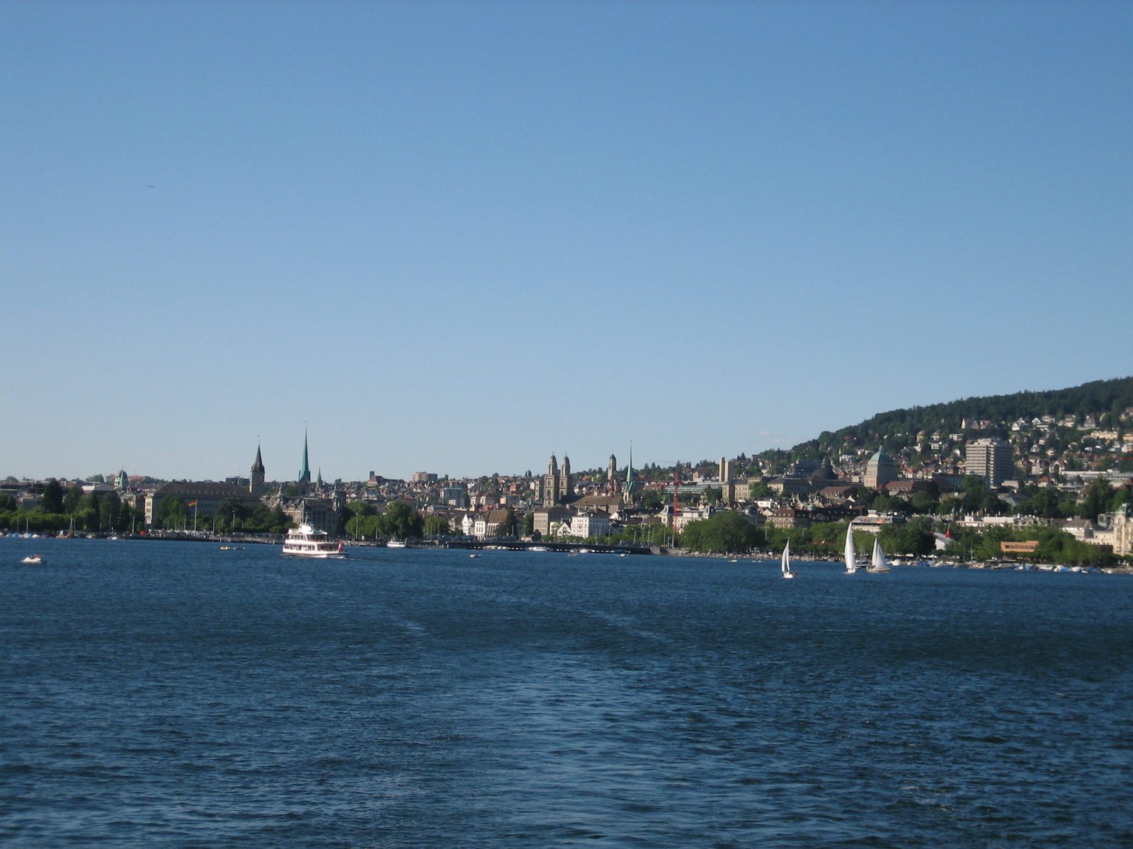Looking back towards the city from our ferry boat.  The ferry made a 90-min loop from Zurich to...